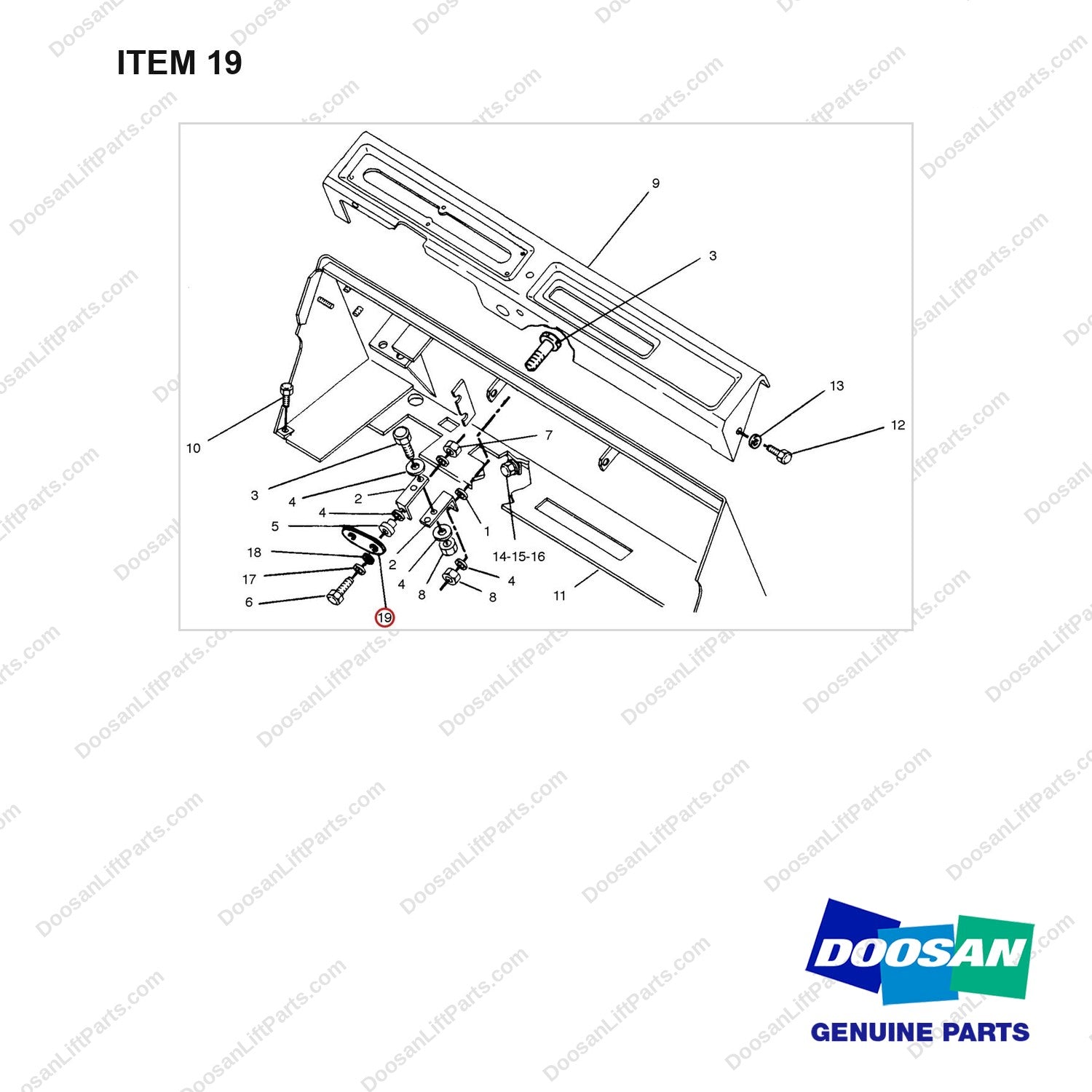 D170111 COWLING GP - full parts diagram, item 19 marked - genuine Doosan / Bobcat forklift part