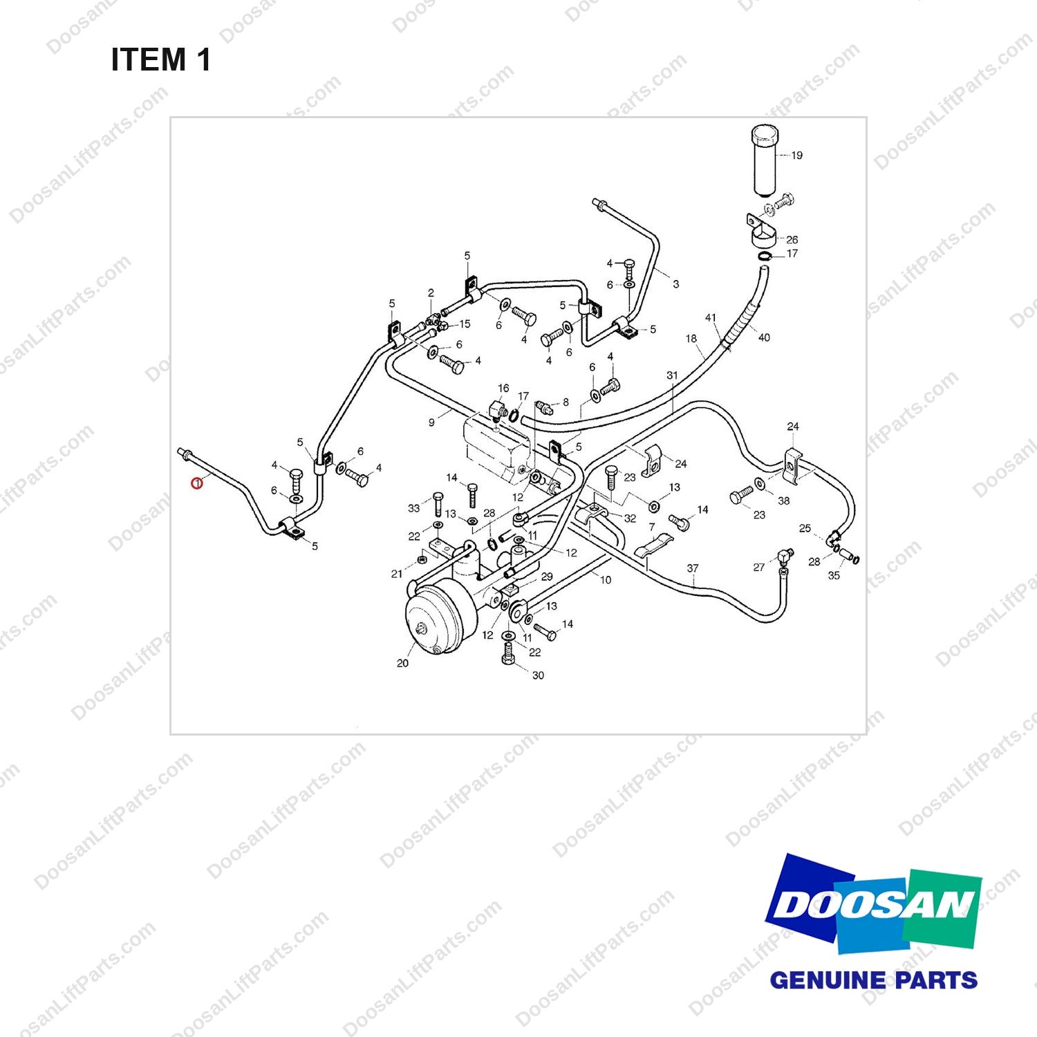 D170170 LINES GP-BRAKE - full parts diagram, item 1 marked - genuine Doosan / Bobcat forklift part