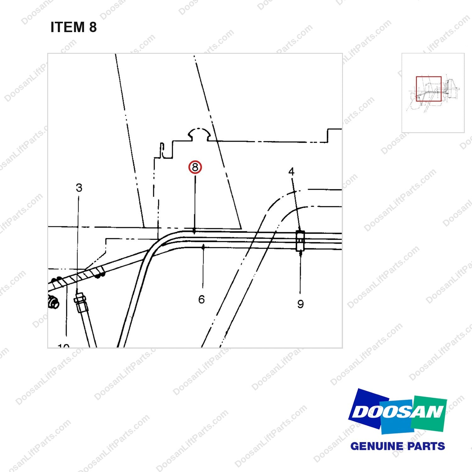 D180172 COOLER GP-TRANSMISSION - parts diagram, item 8 shown - genuine Doosan / Bobcat forklift part