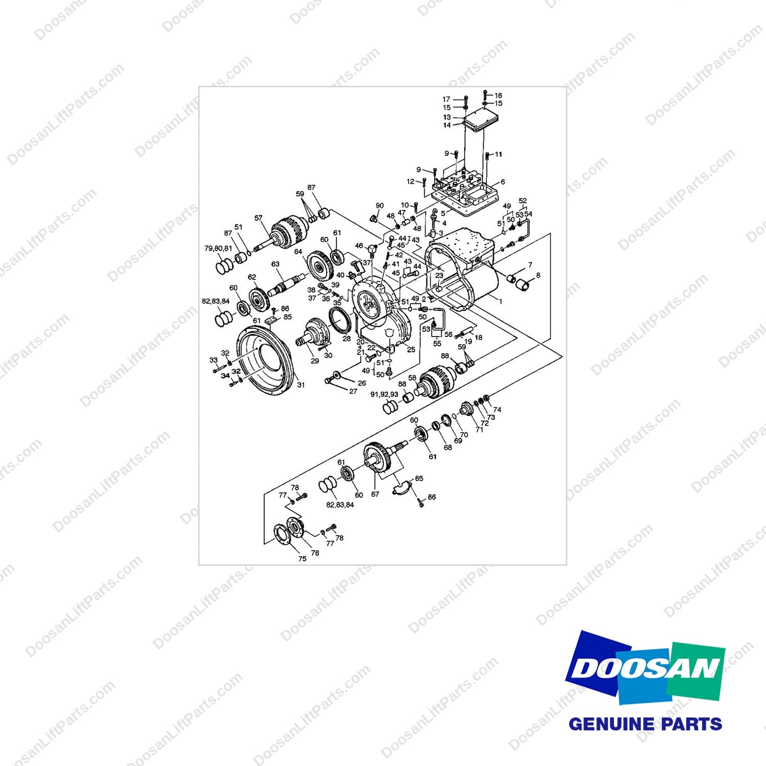 D180403 TRANS MISSION AS - full parts diagram - genuine Doosan / Bobcat forklift part