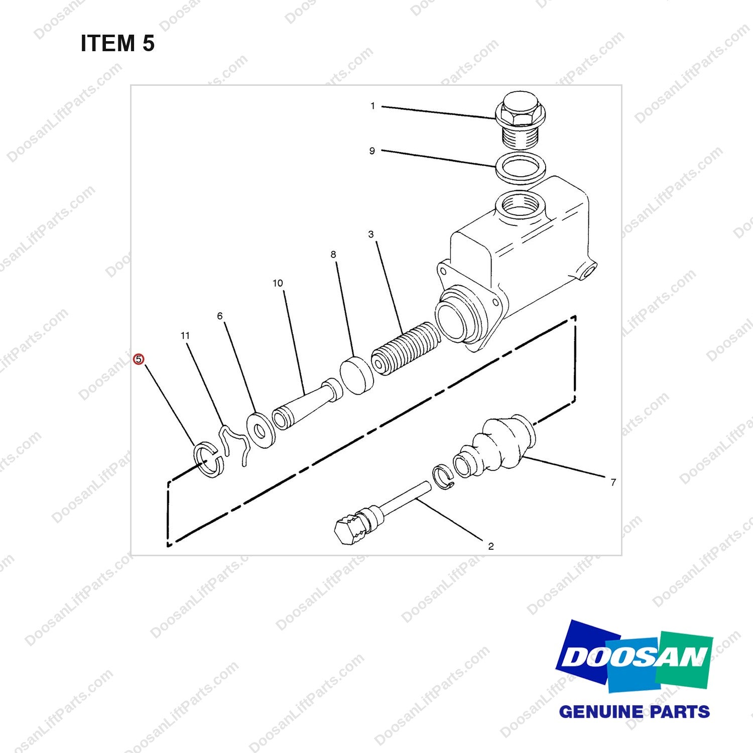 D180532 CYLINDER GP-MASTER - full parts diagram, item 5 marked - genuine Doosan / Bobcat forklift part