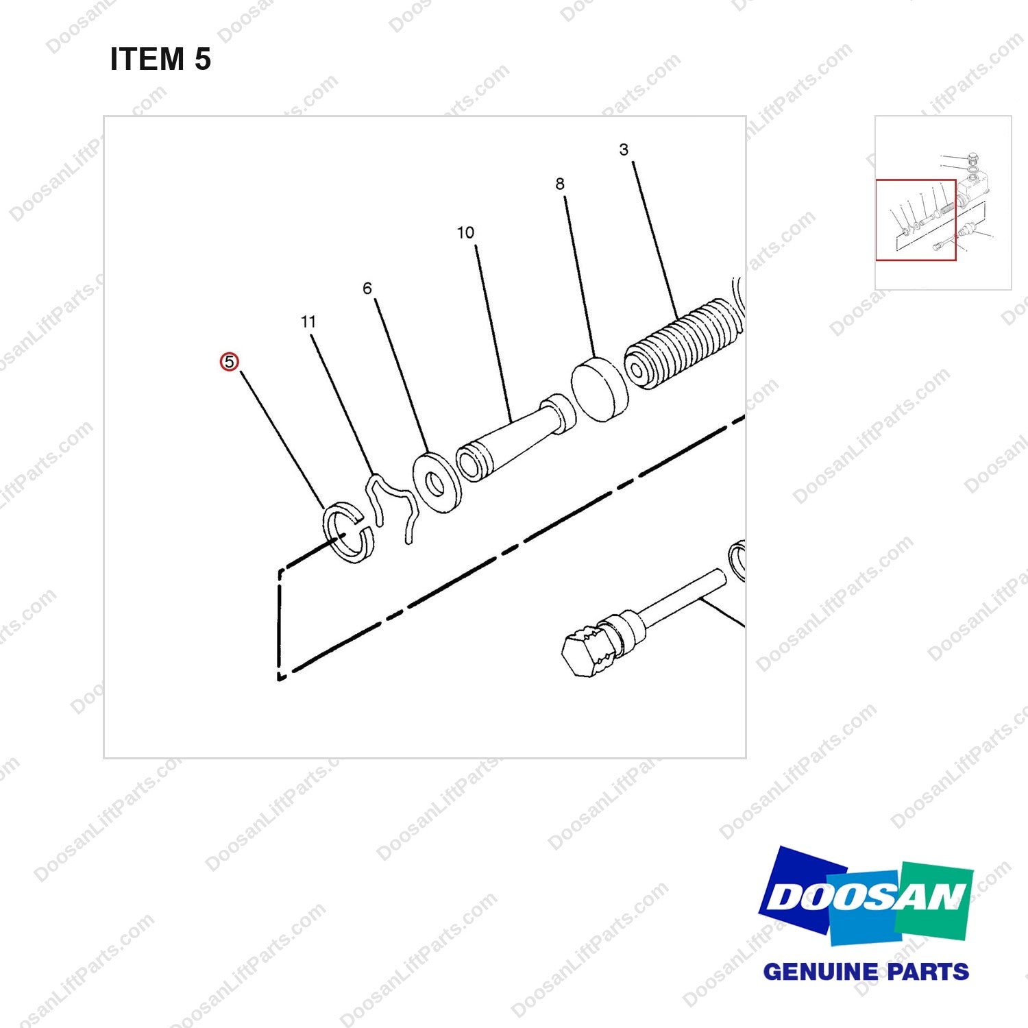 D180532 CYLINDER GP-MASTER - parts diagram, item 5 shown - genuine Doosan / Bobcat forklift part