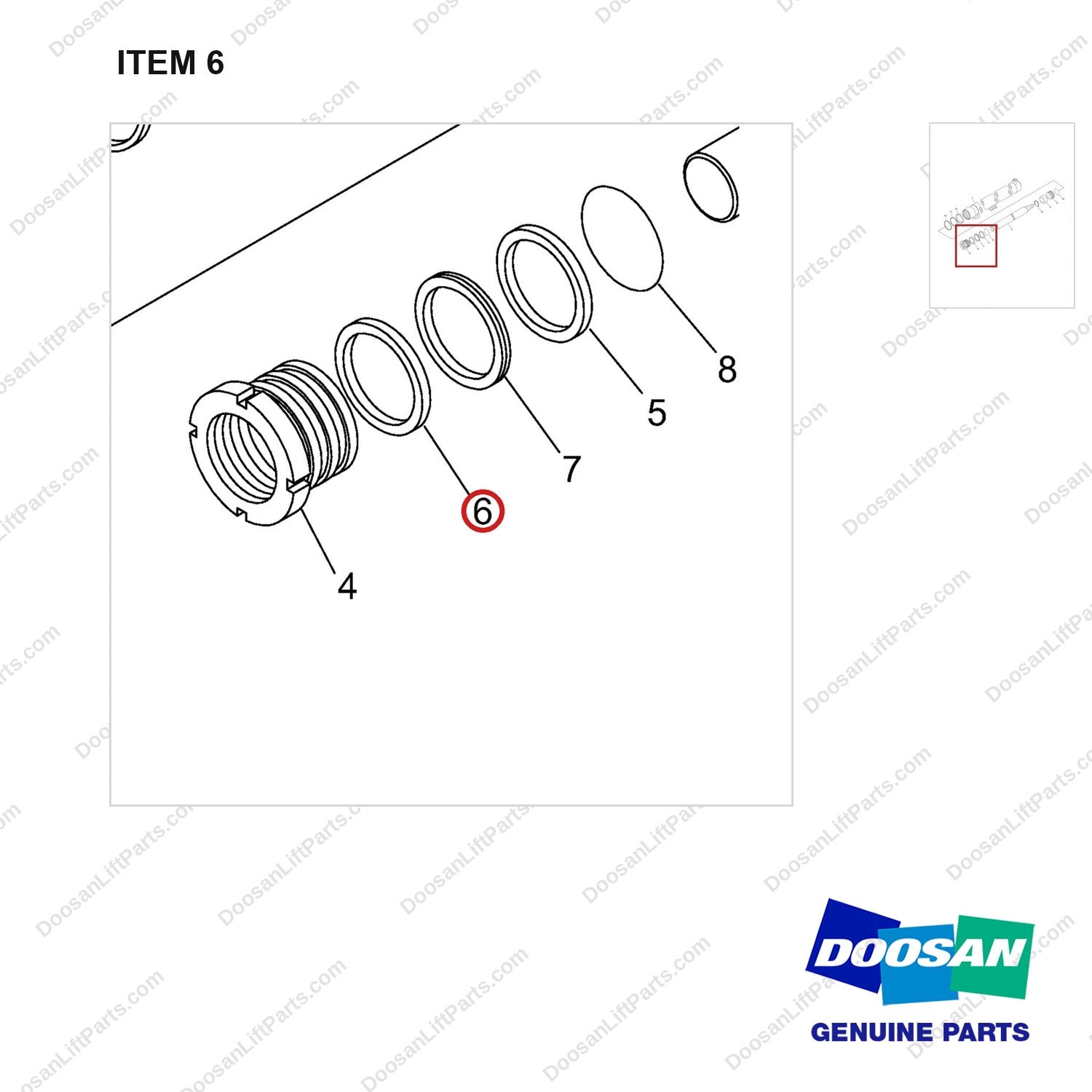 D184112 Lift Gp-Secondary - STD - parts diagram, item 6 shown - genuine Doosan / Bobcat forklift part