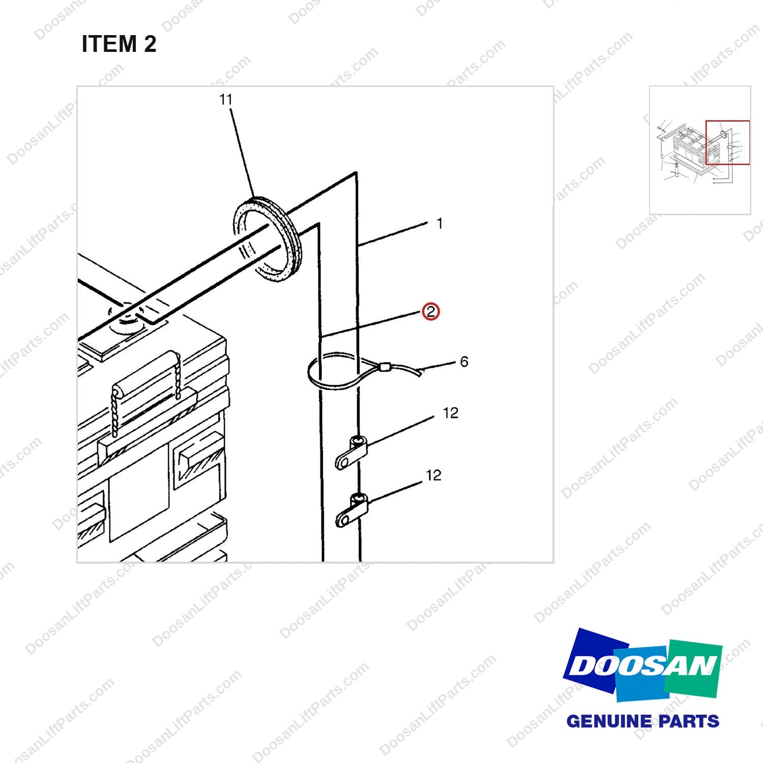 D187306 BATTERY GP - (1/2) - parts diagram, item 2 shown - genuine Doosan / Bobcat forklift part