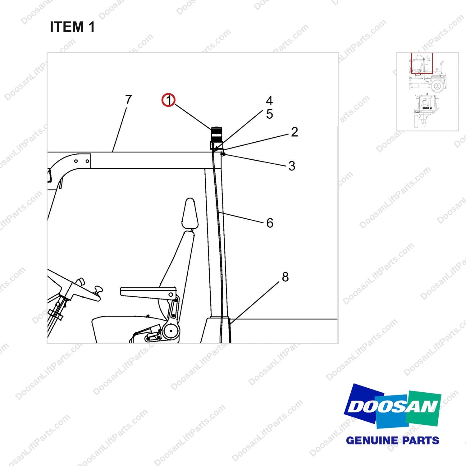 D287629LED CHANGEOVER AR.-STROBE - (RED)(TIER II & STAGE II CERTIFIED) - parts diagram, item 1 shown - genuine Doosan / Bobcat forklift part