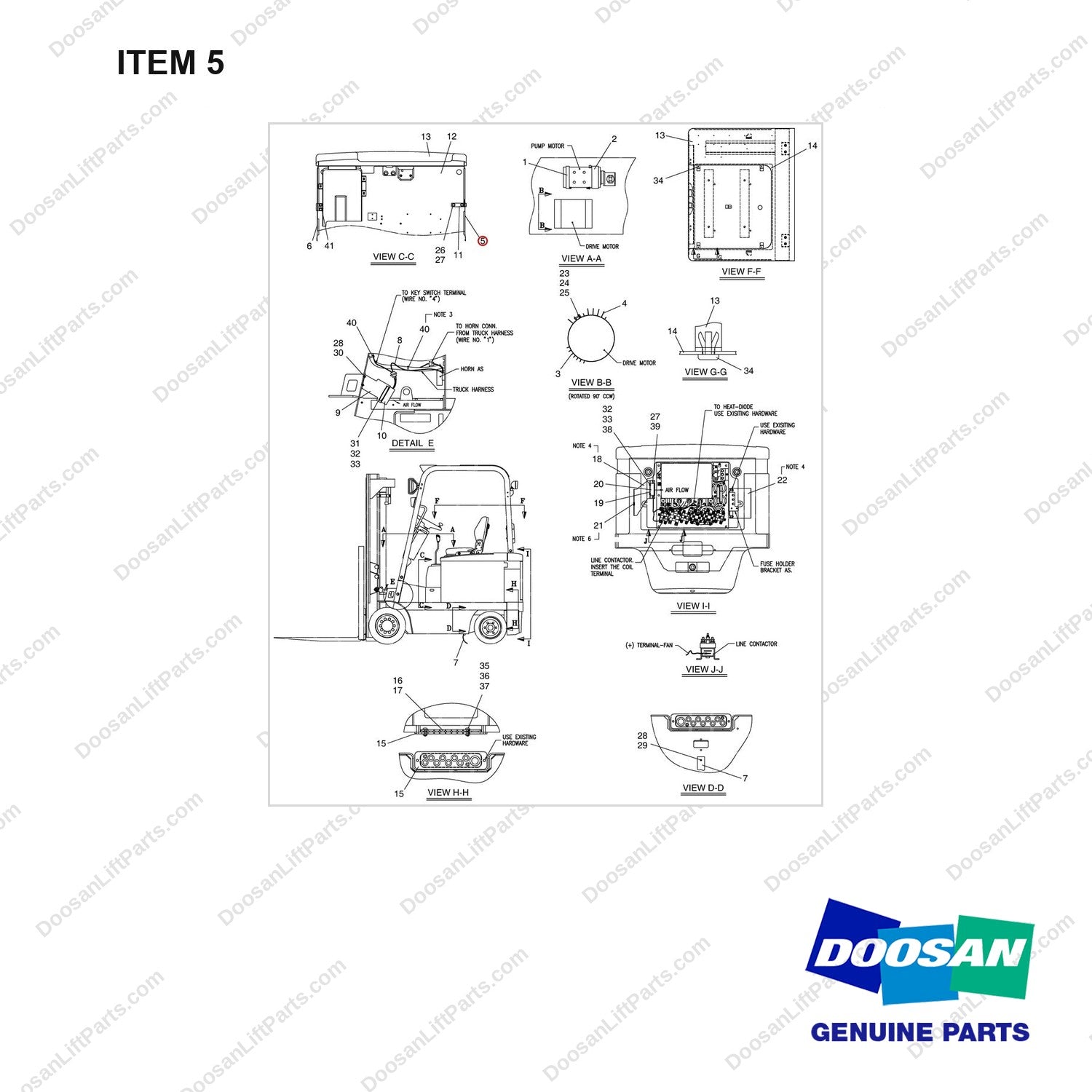 D291023 CHANGEOVER AR.-UL TYPE E TO EE TRUCK - full parts diagram, item 5 marked - genuine Doosan / Bobcat forklift part