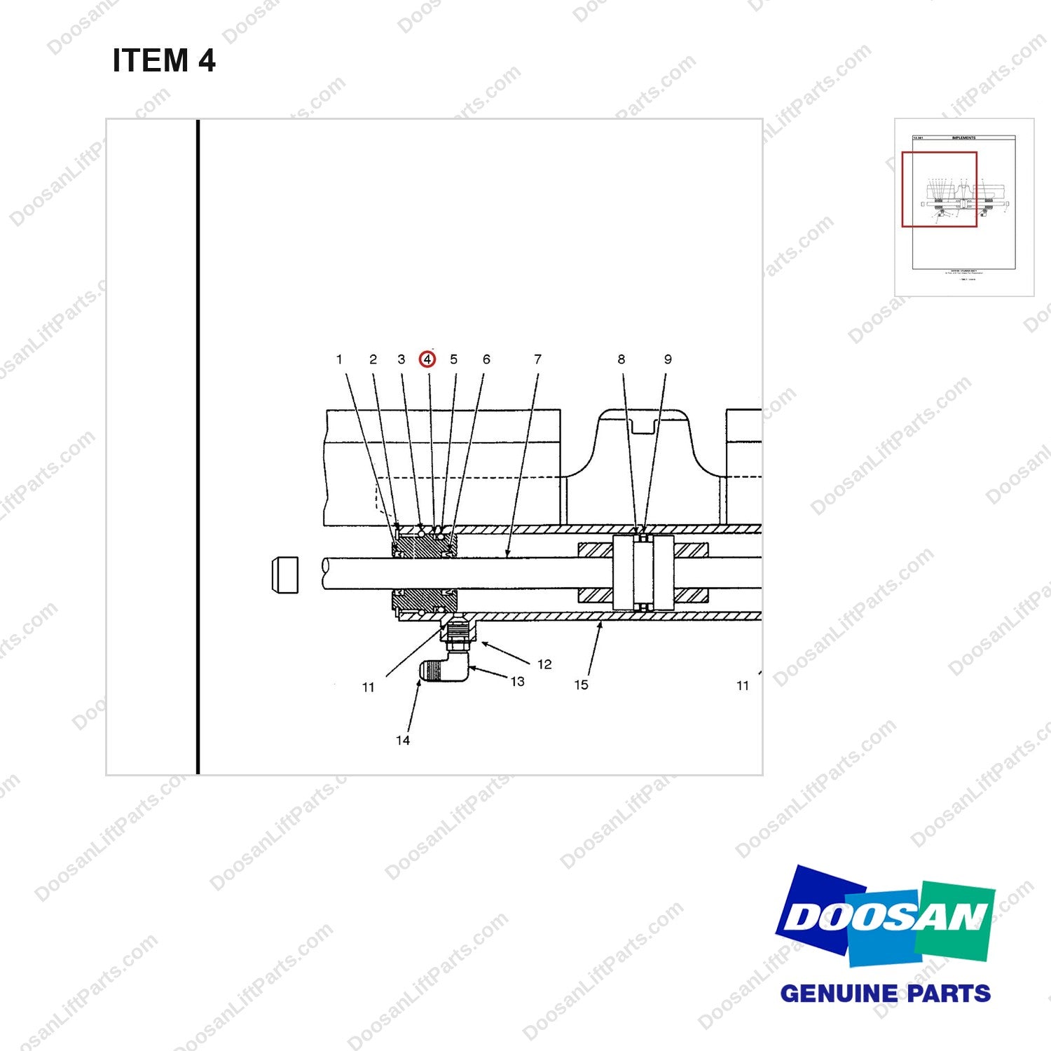 D370194 CYLINDER ASS,Y CL2 - parts diagram, item 4 shown - genuine Doosan / Bobcat forklift part