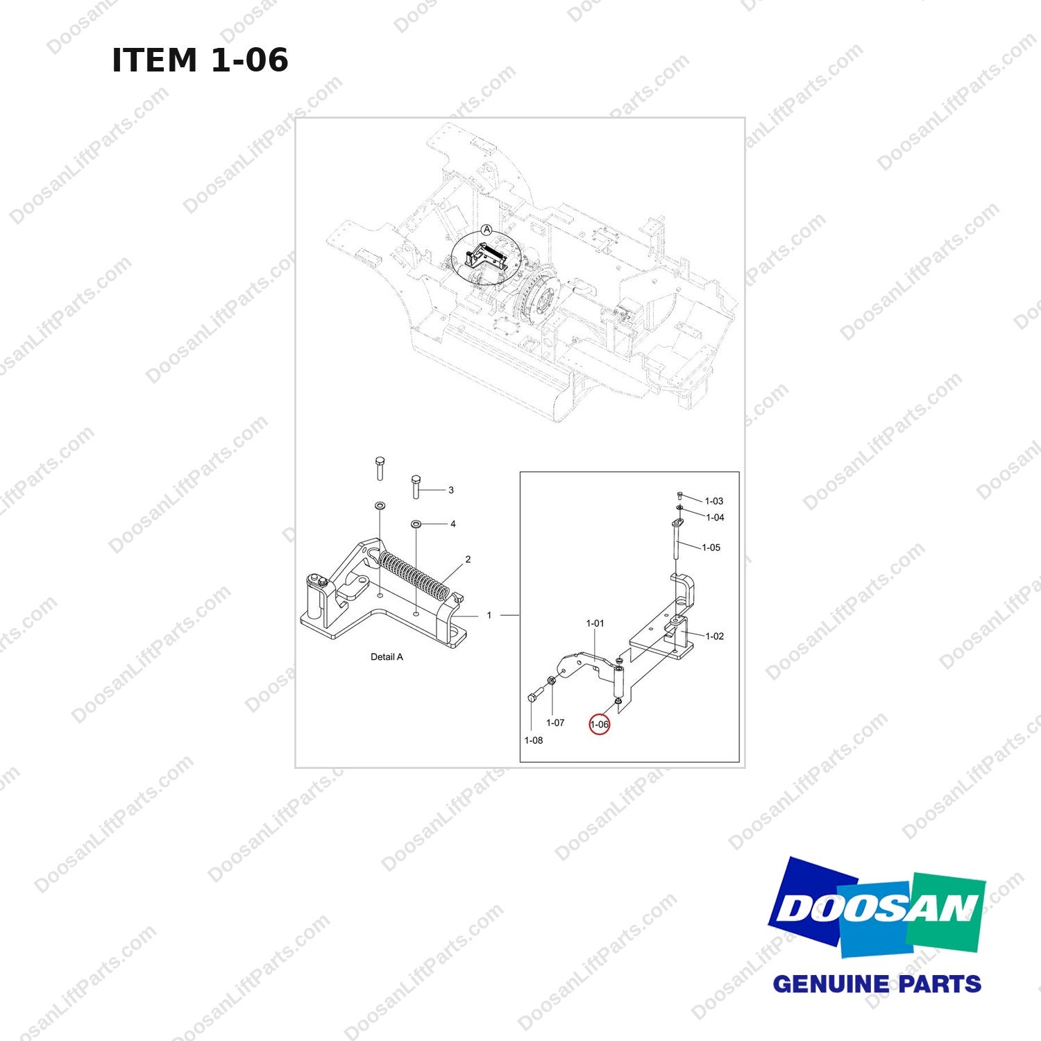 D416095 CHASSIS CONTROL GROUP,BRAKE;INCHING - full parts diagram, item 1-06 marked - genuine Doosan / Bobcat forklift part
