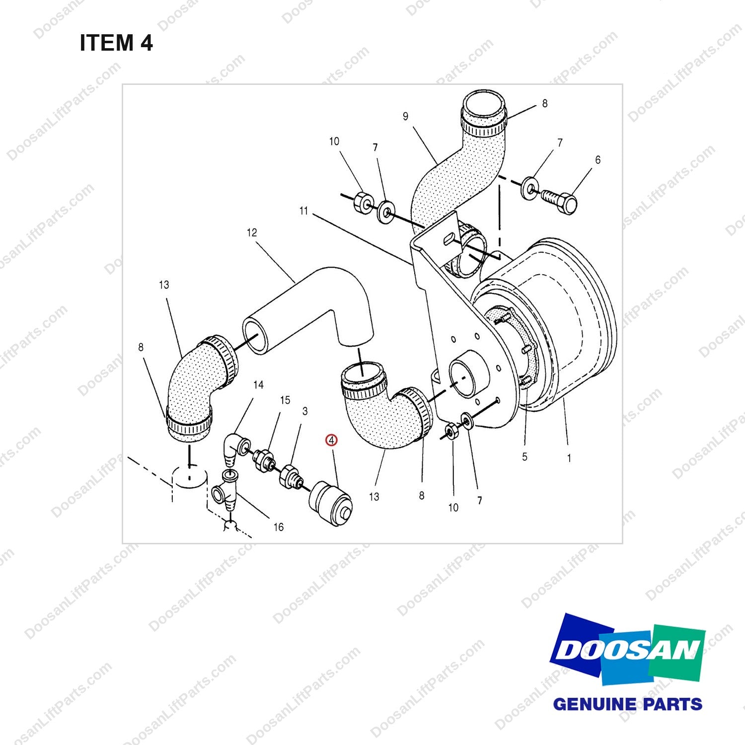 D460173 AIR CLEANER GP - full parts diagram, item 4 marked - genuine Doosan / Bobcat forklift part