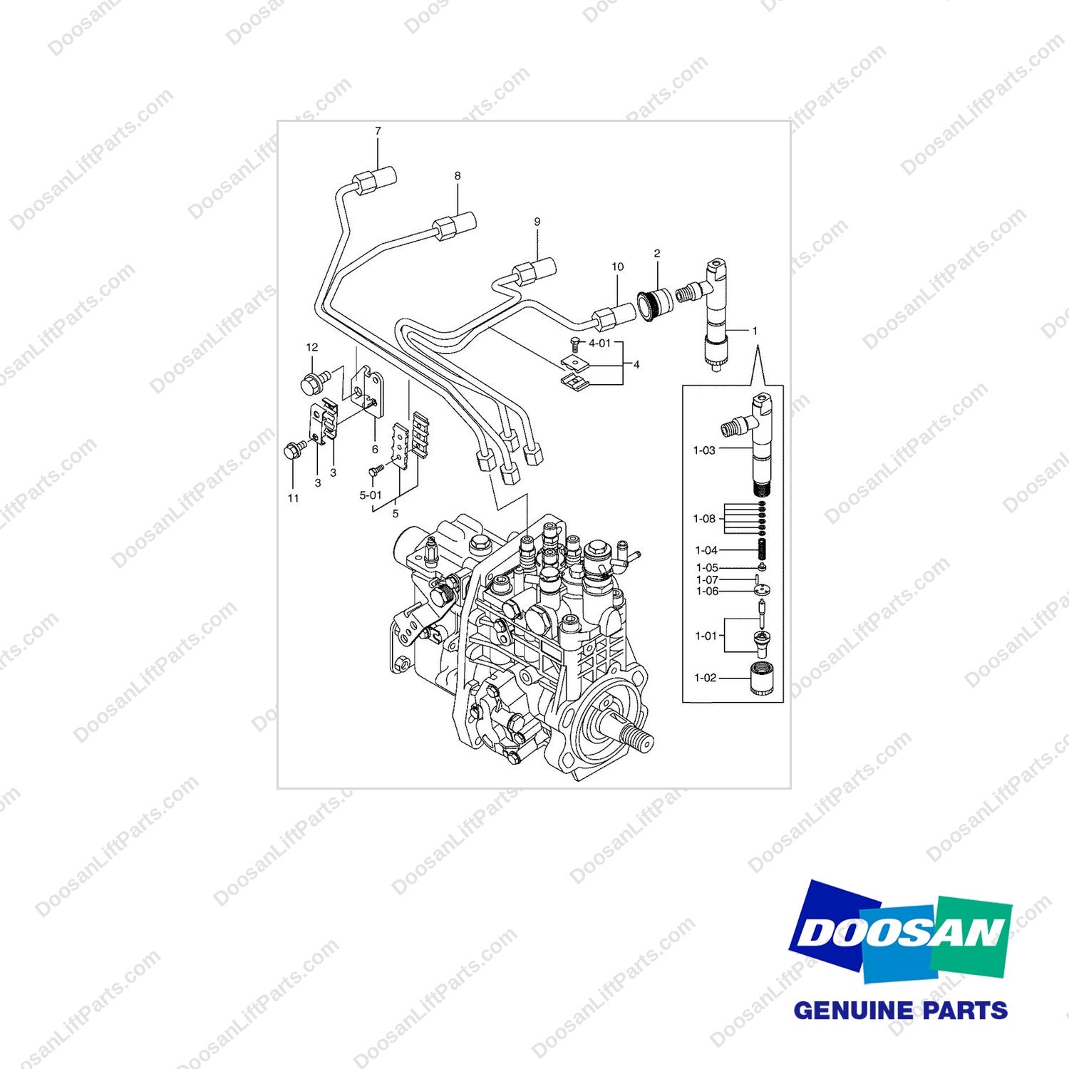 D460405 Fuel Injection Valve Gp - full parts diagram - genuine Doosan / Bobcat forklift part