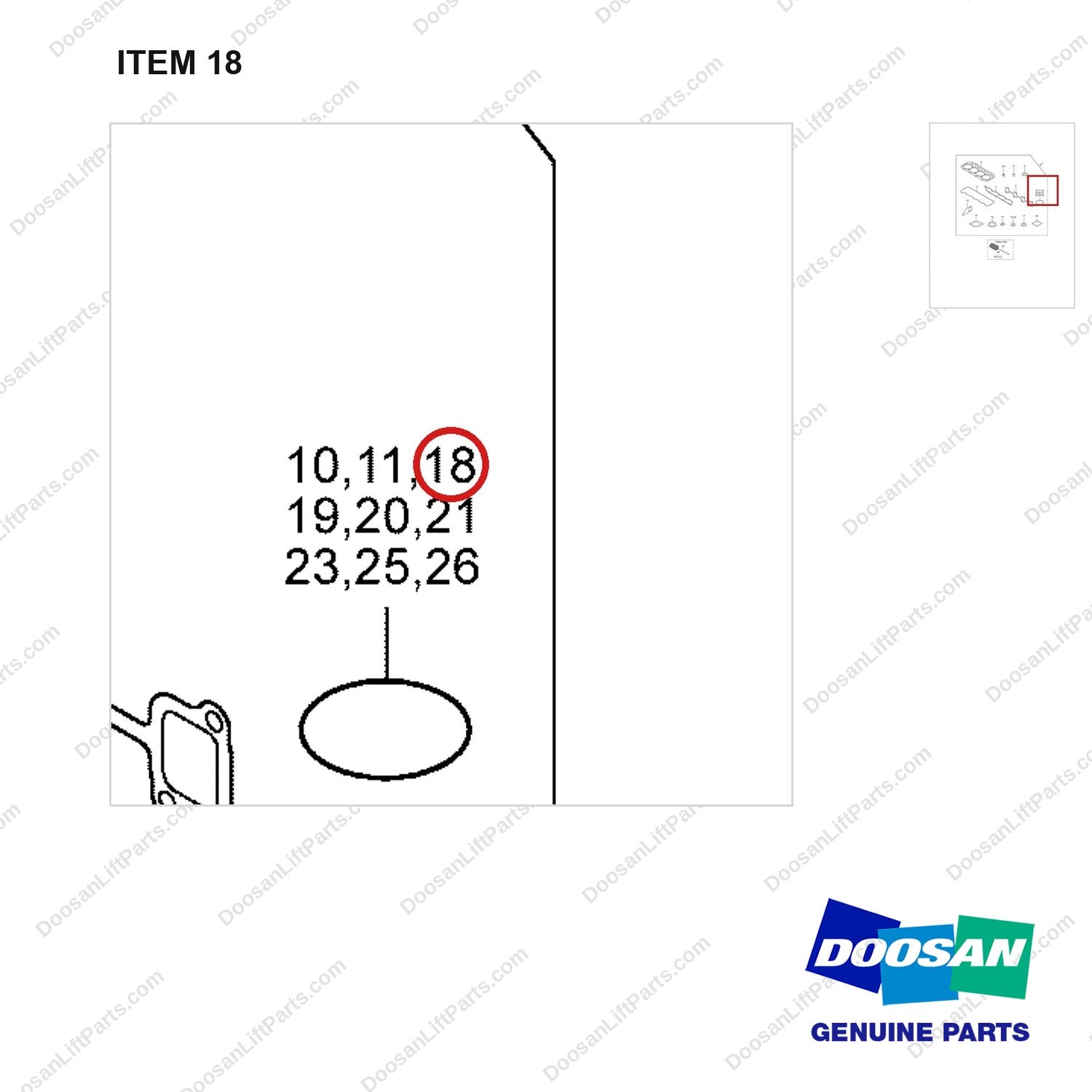 D460725 Gasket Set Gp - parts diagram, item 18 shown - genuine Doosan / Bobcat forklift part