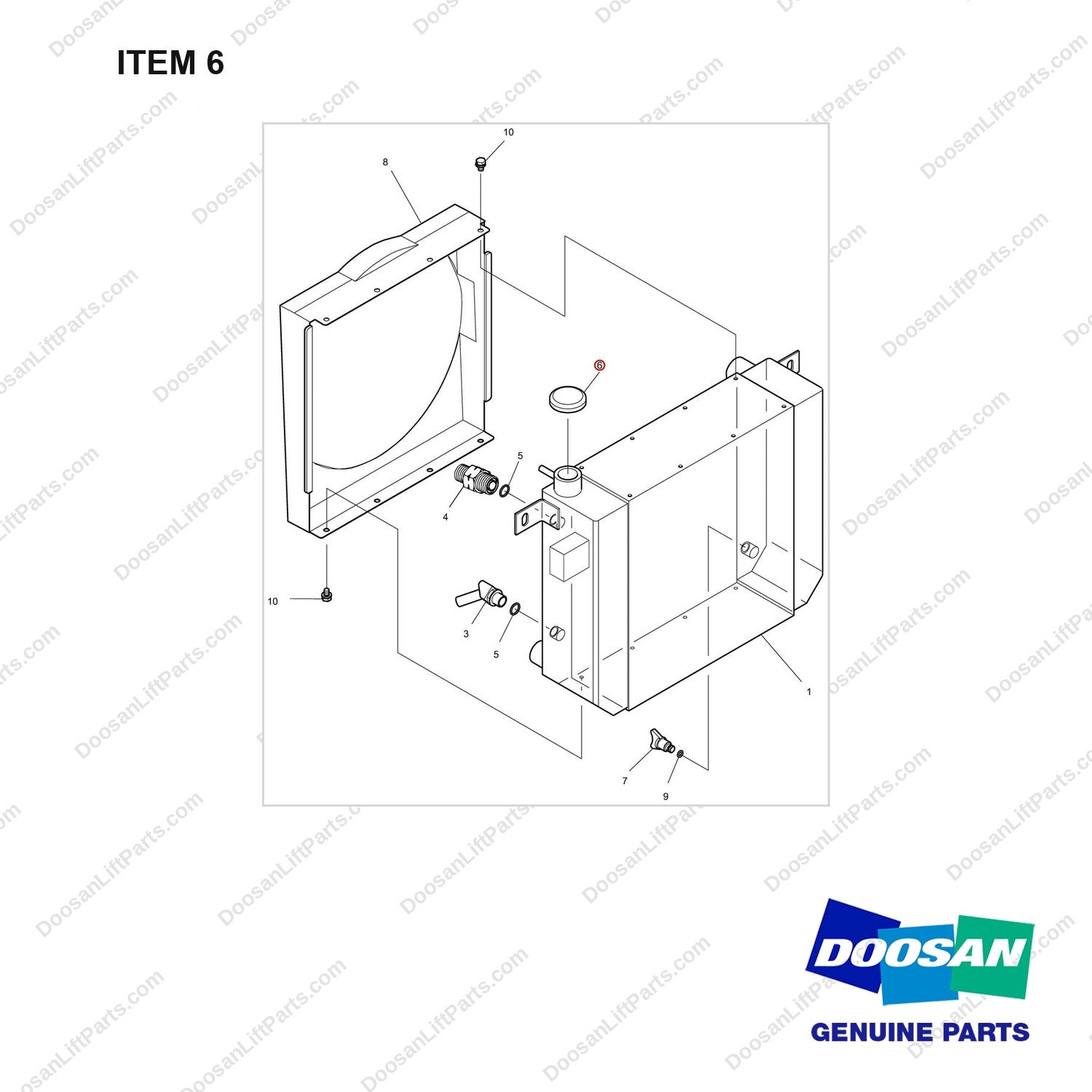 D460972 RADIATOR AS - full parts diagram, item 6 marked - genuine Doosan / Bobcat forklift part