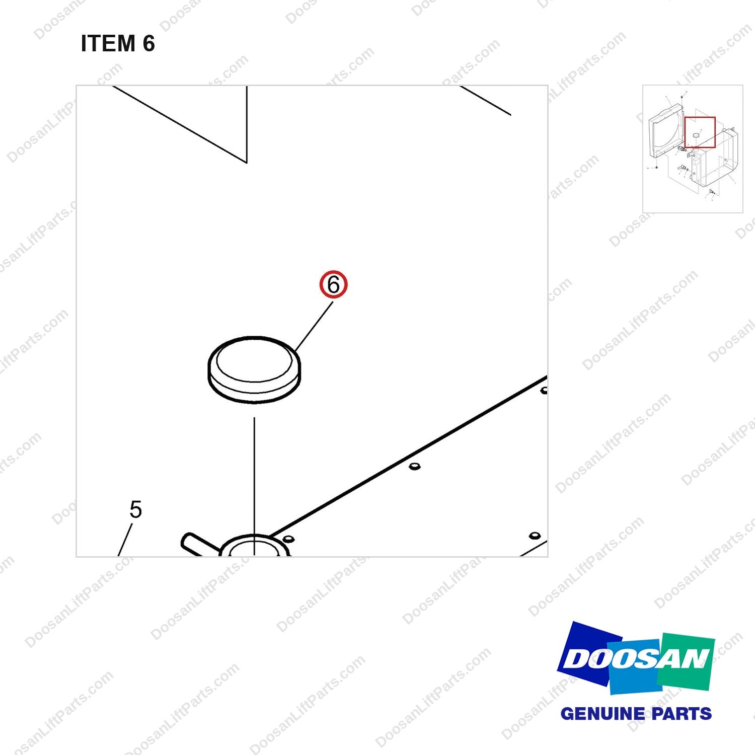 D460972 RADIATOR AS - parts diagram, item 6 shown - genuine Doosan / Bobcat forklift part