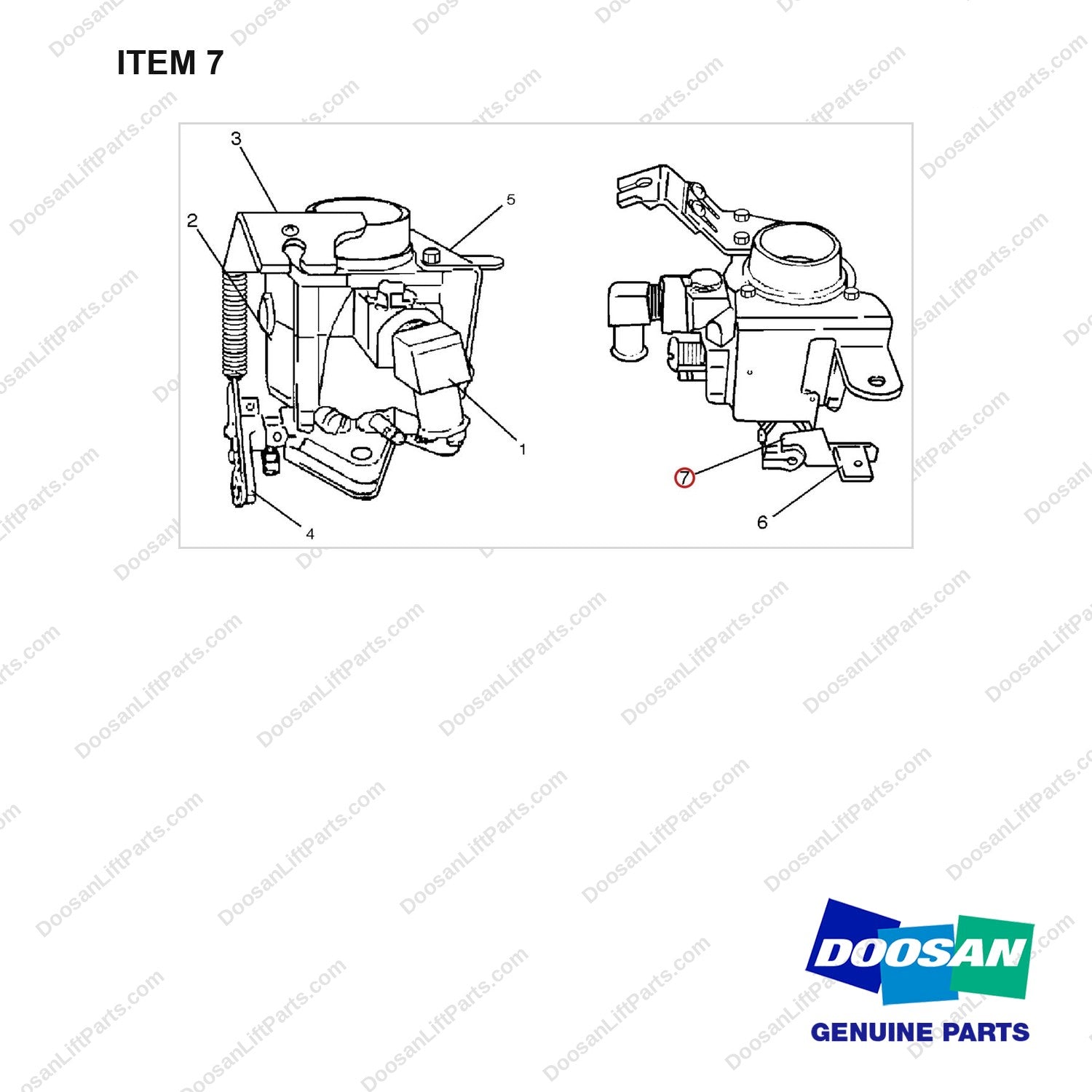 D490505 CARBURETOR ASS'Y - full parts diagram, item 7 marked - genuine Doosan / Bobcat forklift part