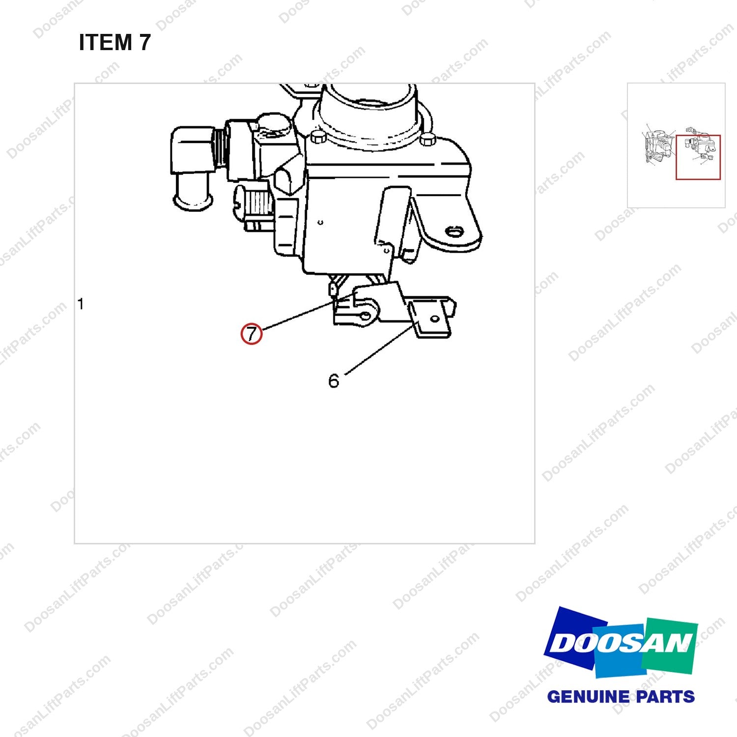D490505 CARBURETOR ASS'Y - parts diagram, item 7 shown - genuine Doosan / Bobcat forklift part