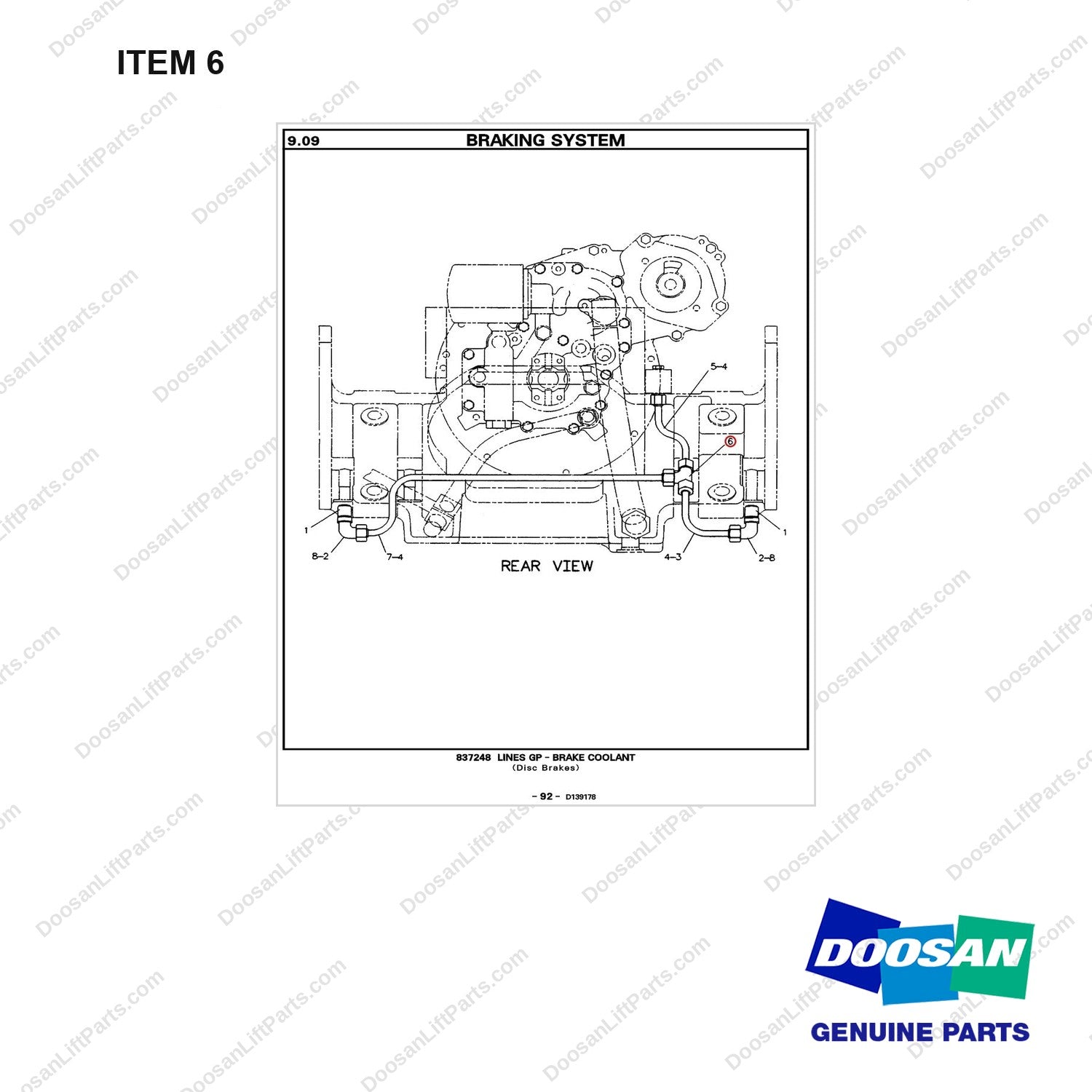 D500275 LINES GP-BRAKE COOLANT(DISC) - full parts diagram, item 6 marked - genuine Doosan / Bobcat forklift part