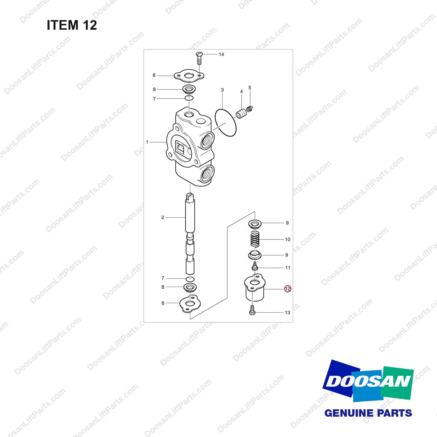 D501148 SECTION GP-VALVE - full parts diagram, item 12 marked - genuine Doosan / Bobcat forklift part