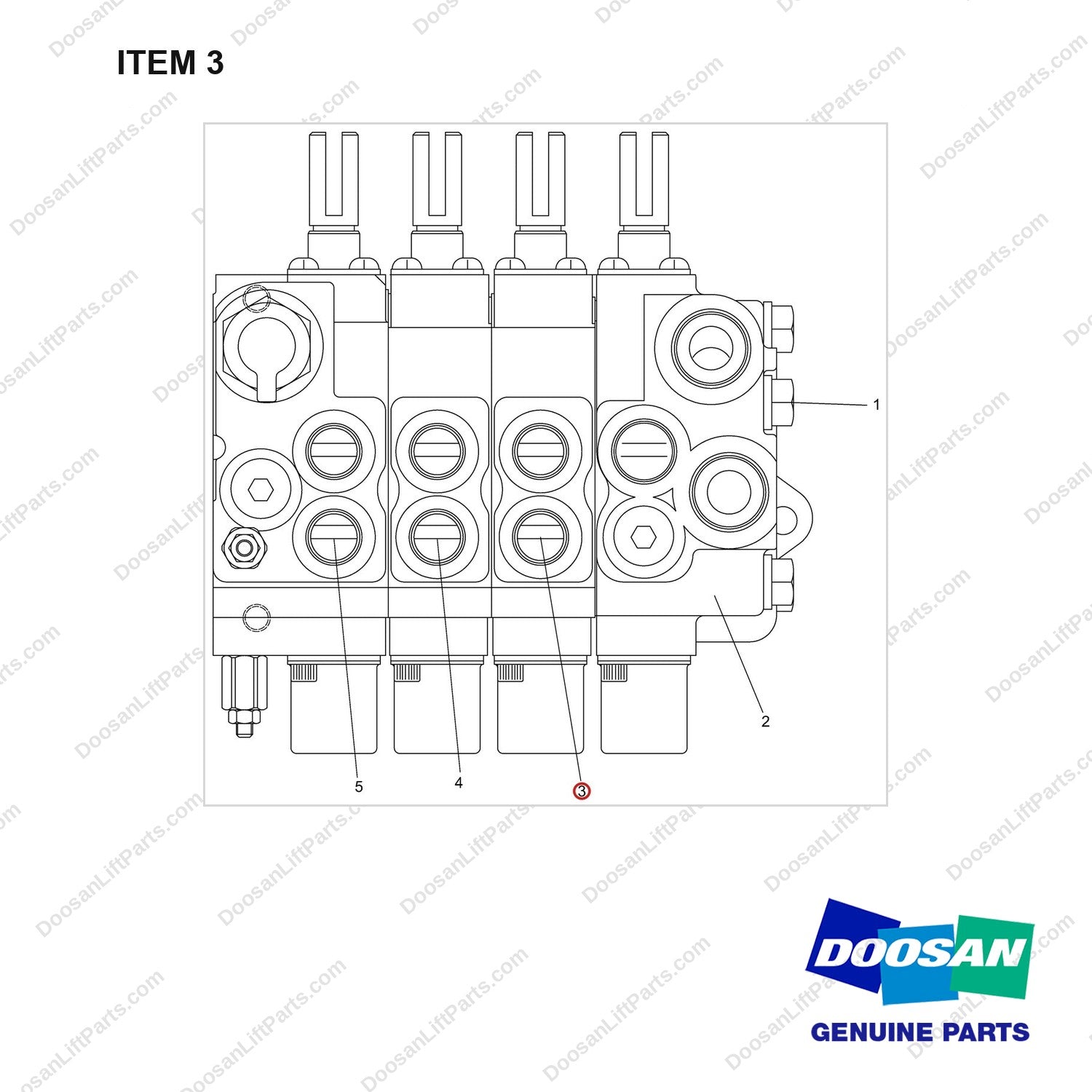 D503290 CONTROL VALVE GP-4 SECTION - (B22/25/30X) - full parts diagram, item 3 marked - genuine Doosan / Bobcat forklift part