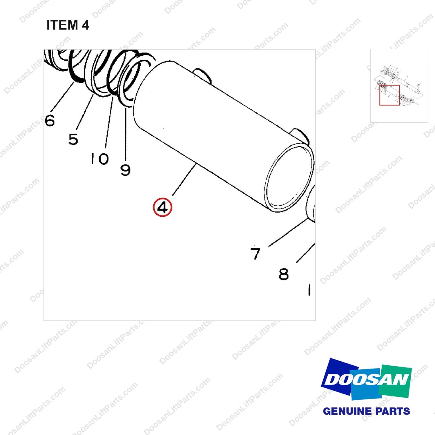 D510102 CYLINDER GP-STEER - parts diagram, item 4 shown - genuine Doosan / Bobcat forklift part