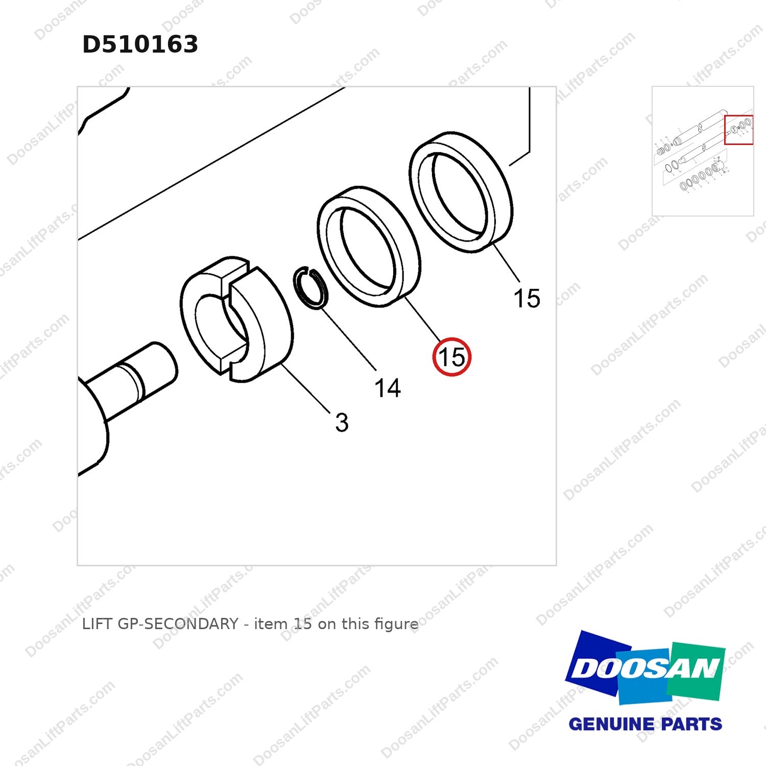 D510163 LIFT GP-SECONDARY - parts diagram, item 15 shown - genuine Doosan / Bobcat forklift part