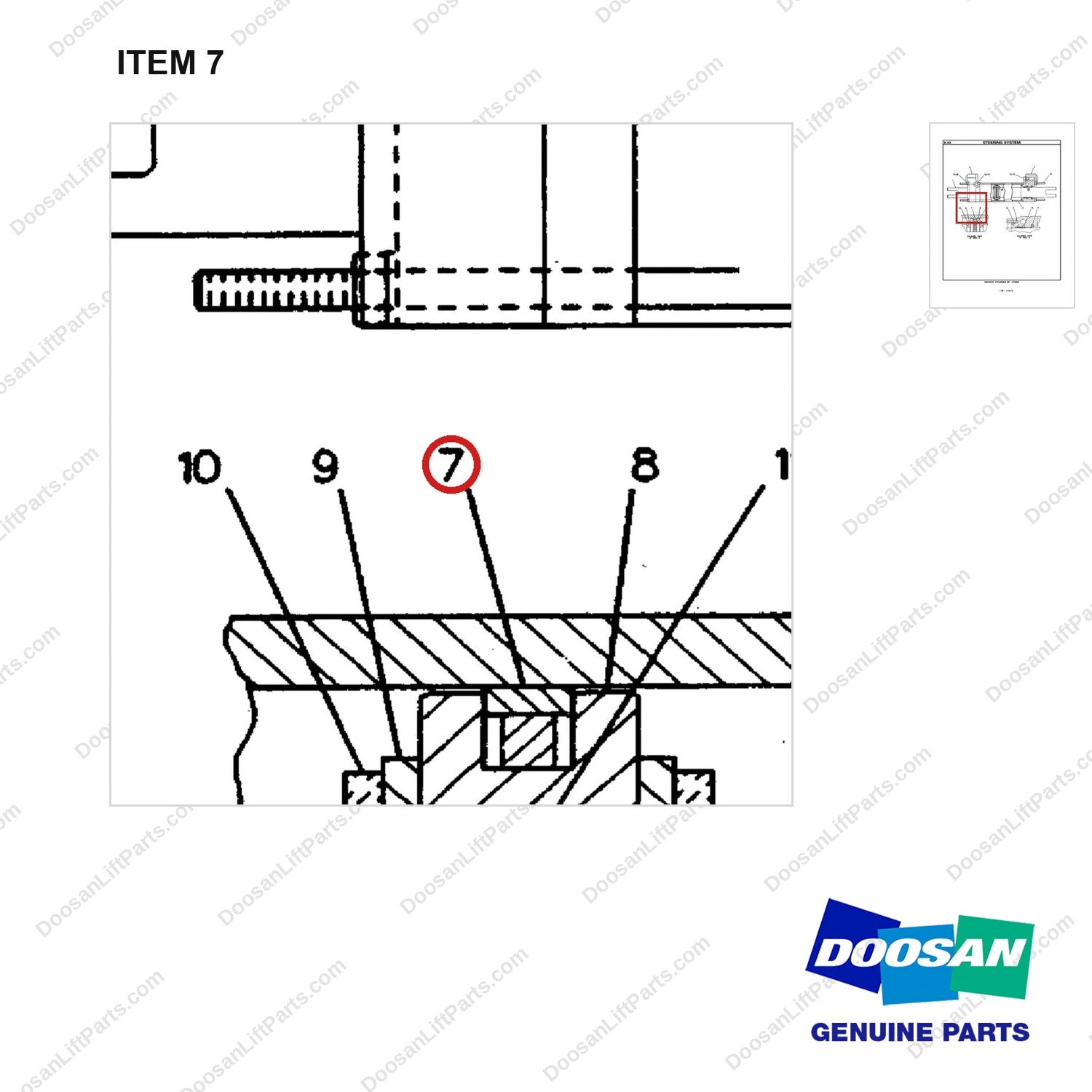 D510673 CYLINDER GP-STEER - parts diagram, item 7 shown - genuine Doosan / Bobcat forklift part