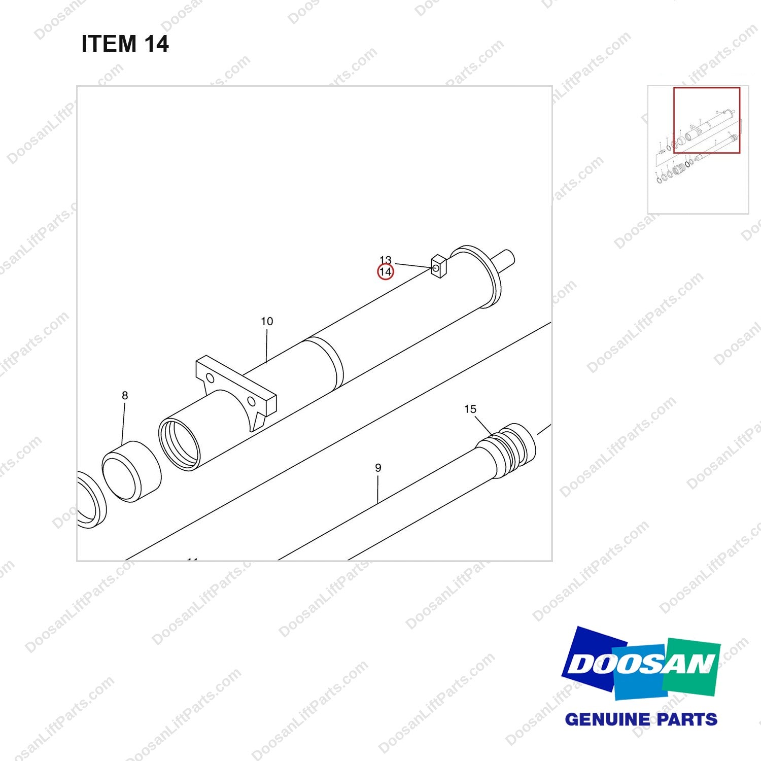 D510810 LIFT GROUP,PRIMARY;FFT - parts diagram, item 14 shown - genuine Doosan / Bobcat forklift part