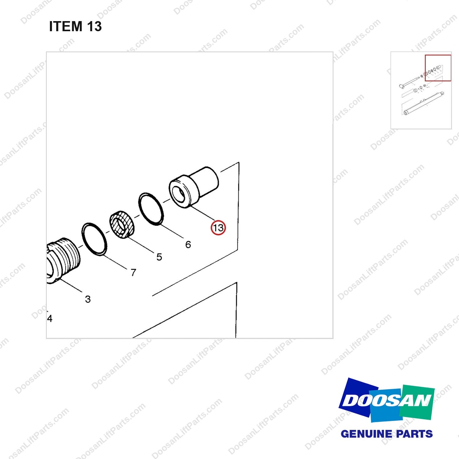 D510873 Reach Cylinder Assy - parts diagram, item 13 shown - genuine Doosan / Bobcat forklift part
