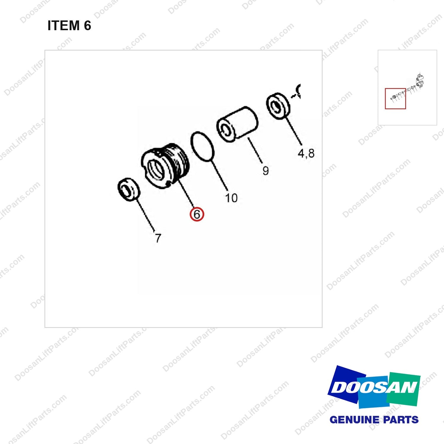 D511153 Tilt Cylinder - LH - parts diagram, item 6 shown - genuine Doosan / Bobcat forklift part