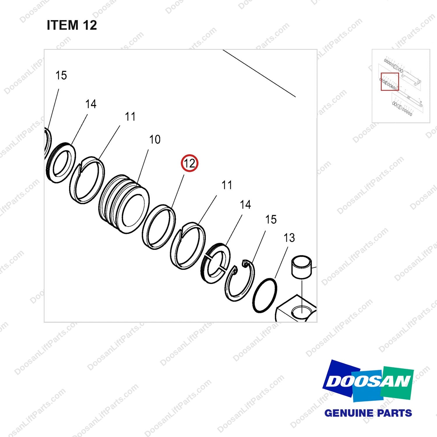 D511509 CYLINDER GP-P/S - parts diagram, item 12 shown - genuine Doosan / Bobcat forklift part