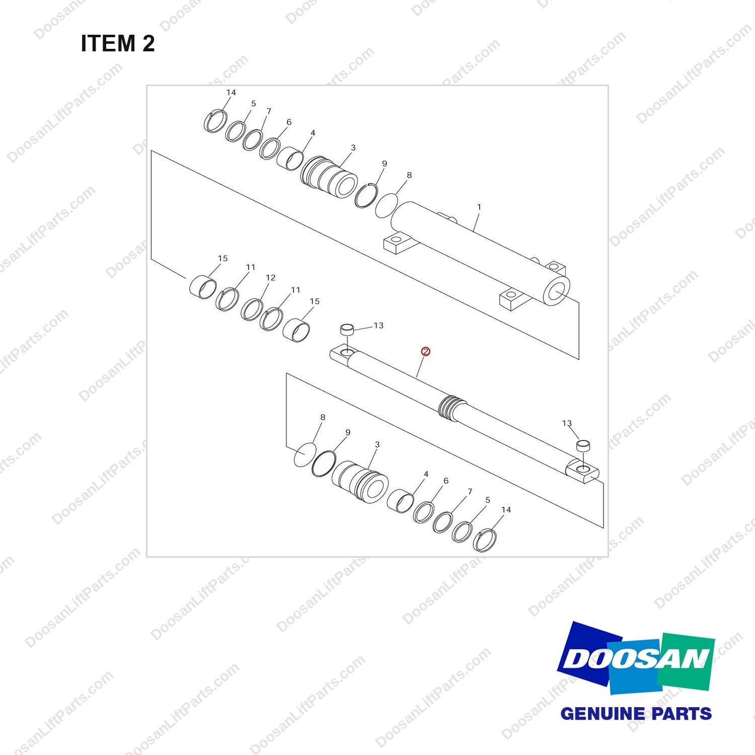 D511882 CYLINDER GP-P/S - full parts diagram, item 2 marked - genuine Doosan / Bobcat forklift part