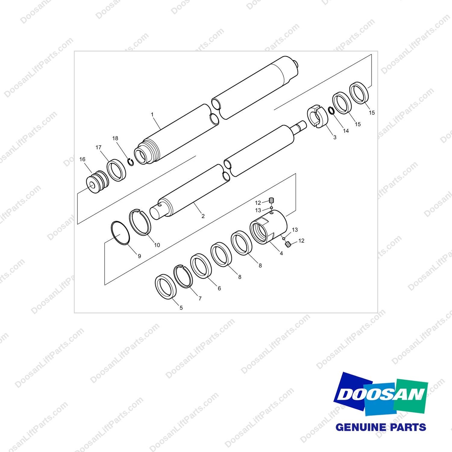 D512401 CYLINDER,LIFT;SECONDARY FFT - full parts diagram - genuine Doosan / Bobcat forklift part