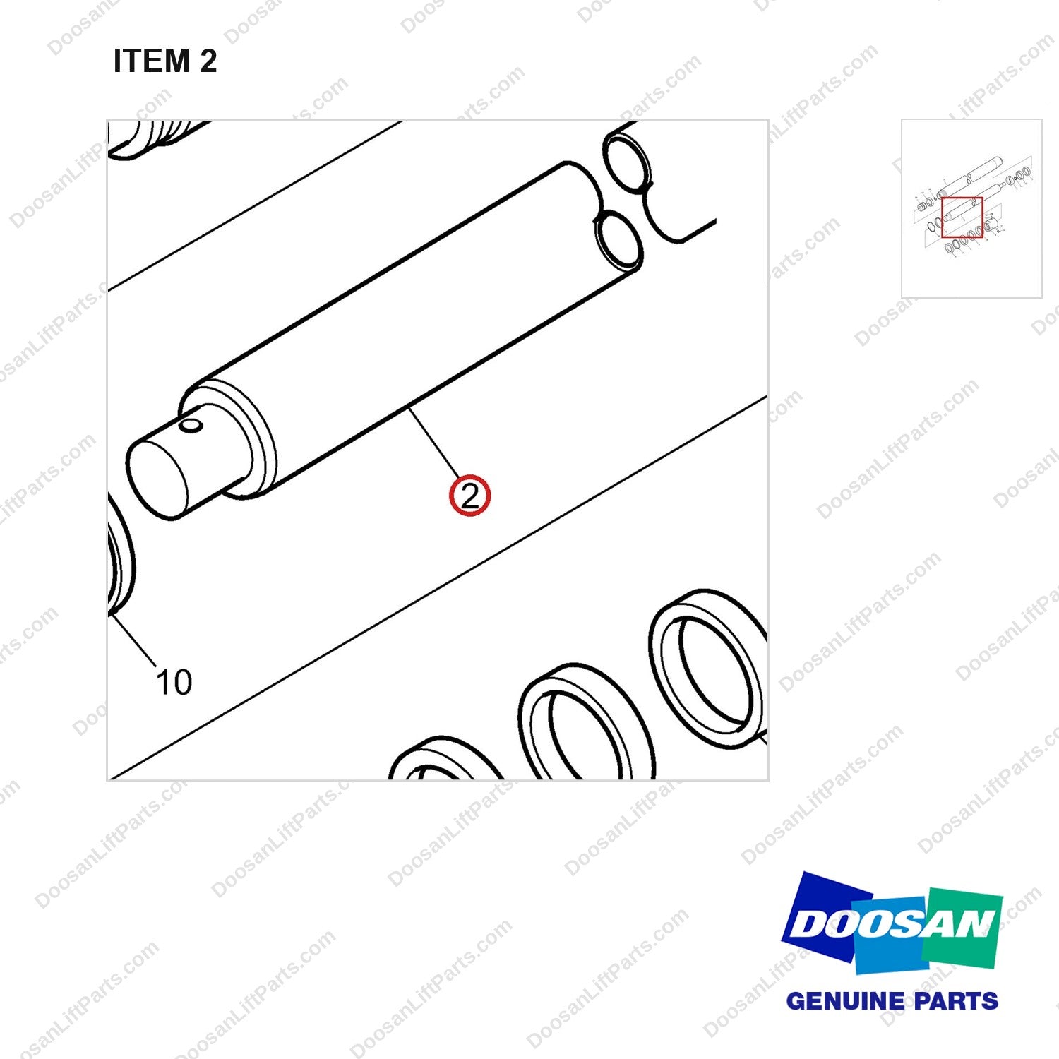 D512481 CYLINDER,LIFT;SECONDARY FFT - parts diagram, item 2 shown - genuine Doosan / Bobcat forklift part