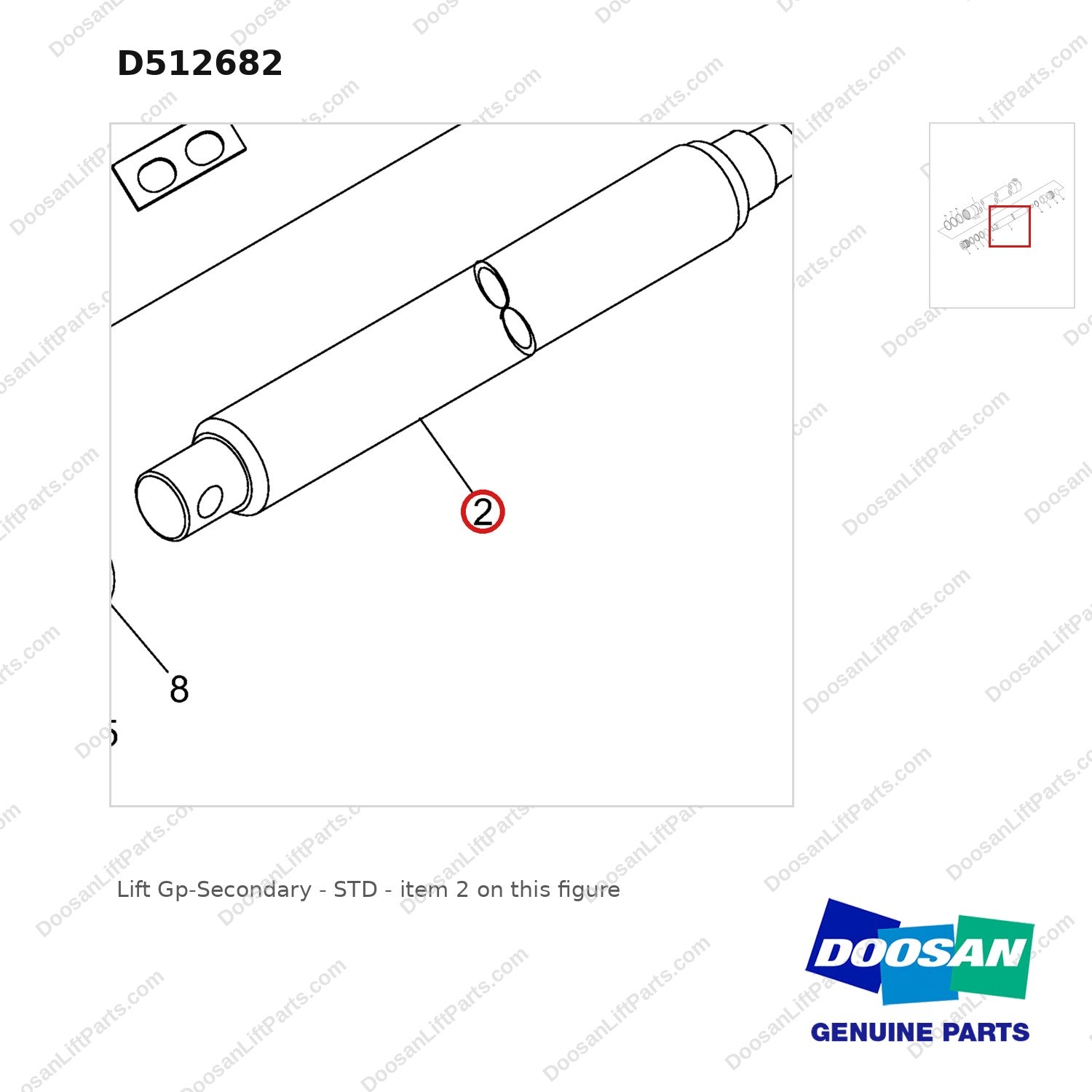 D512682 Lift Gp-Secondary - STD - parts diagram, item 2 shown - genuine Doosan / Bobcat forklift part