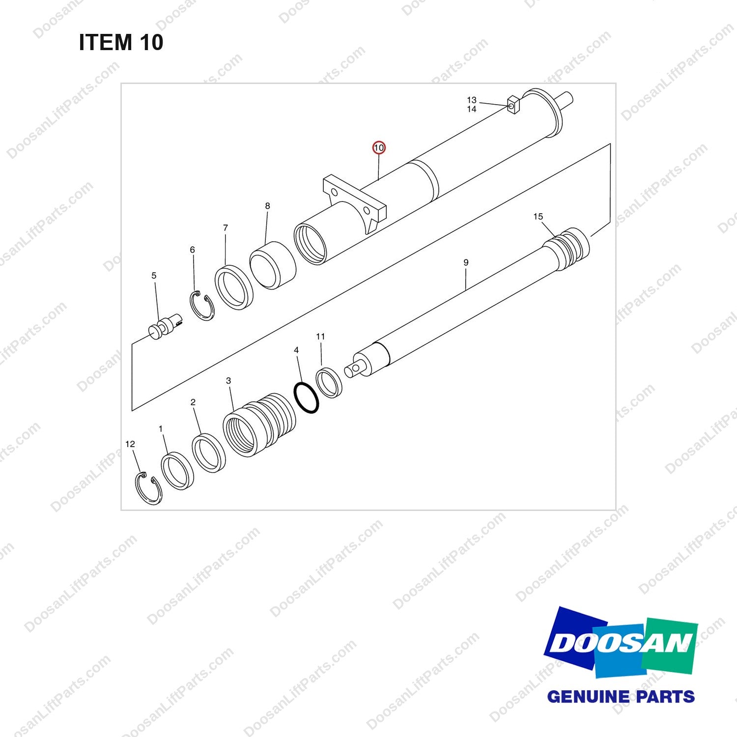 D512843 LIFT GROUP,PRIMARY;FFT - full parts diagram, item 10 marked - genuine Doosan / Bobcat forklift part