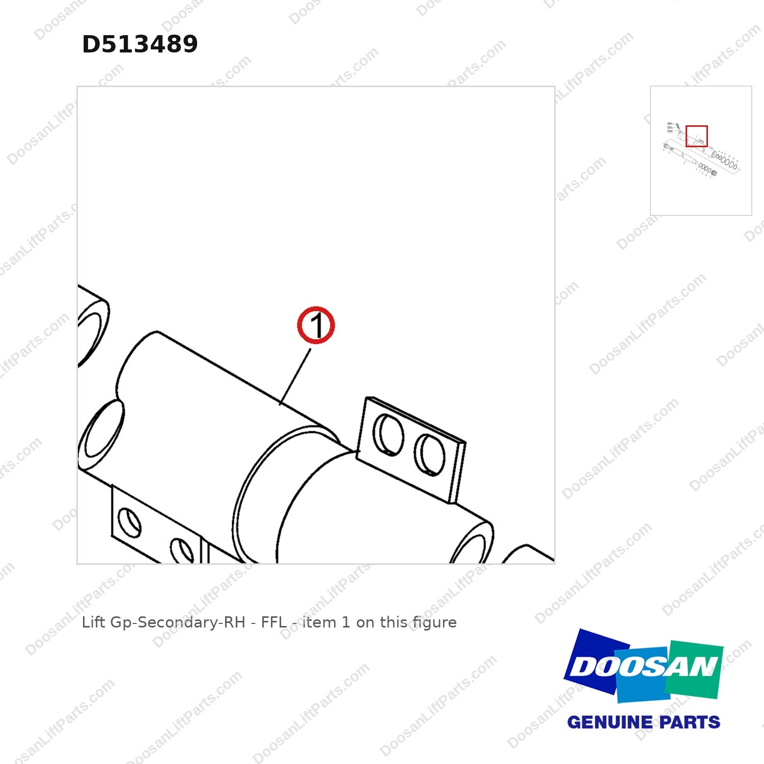 D513489 Lift Gp-Secondary-RH - FFL - parts diagram, item 1 shown - genuine Doosan / Bobcat forklift part