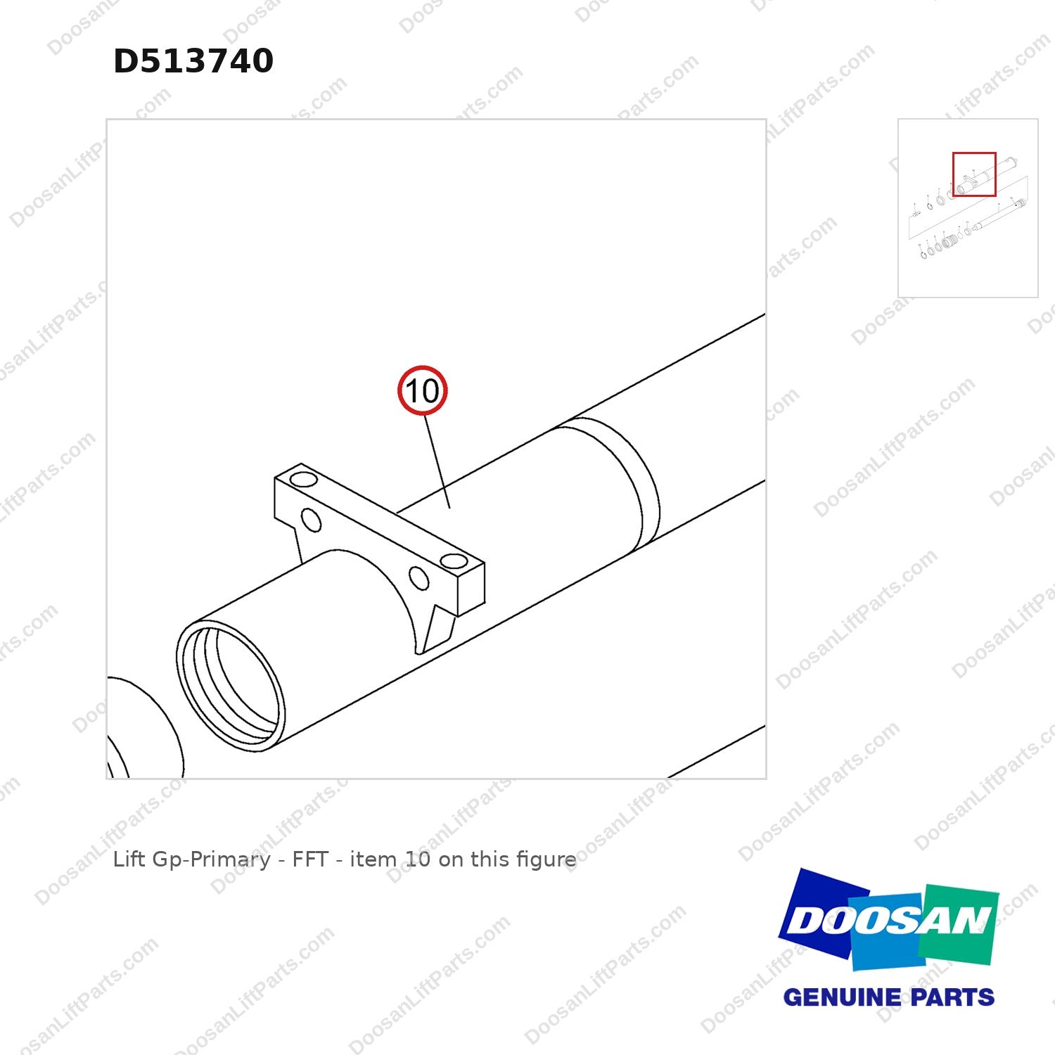 D513740 Lift Gp-Primary - FFT - parts diagram, item 10 shown - genuine Doosan / Bobcat forklift part