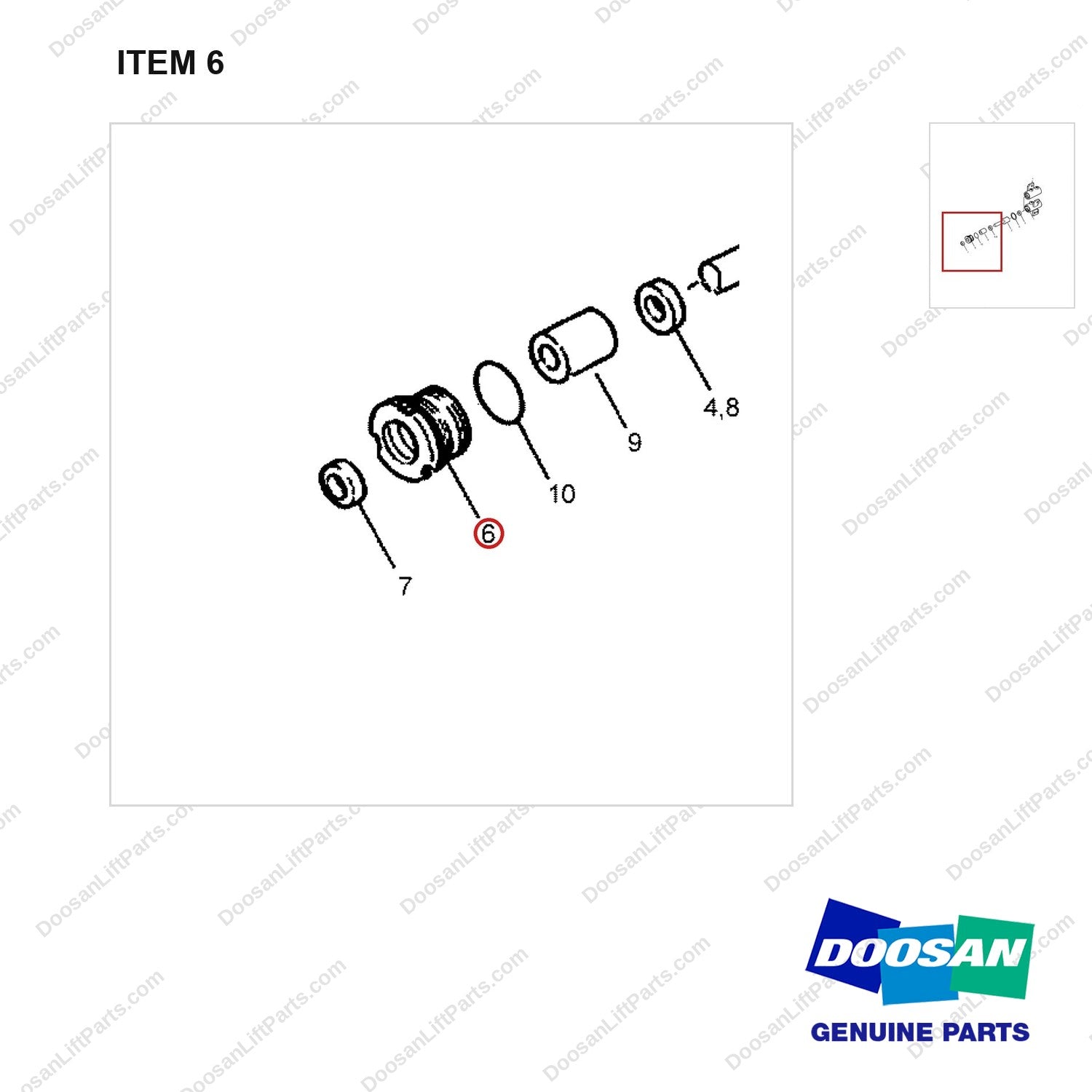 D515208 Tilt Cylinder - RH (Shaft Type) - parts diagram, item 6 shown - genuine Doosan / Bobcat forklift part