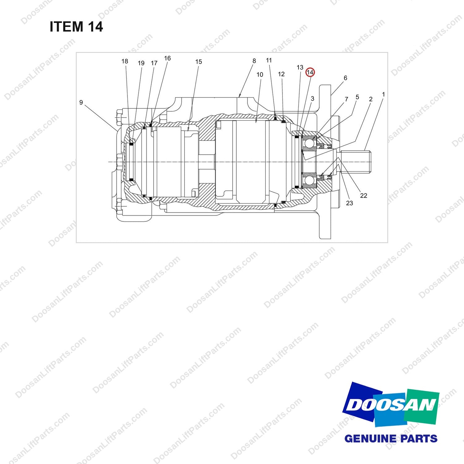 D516025 PUMP GP - full parts diagram, item 14 marked - genuine Doosan / Bobcat forklift part