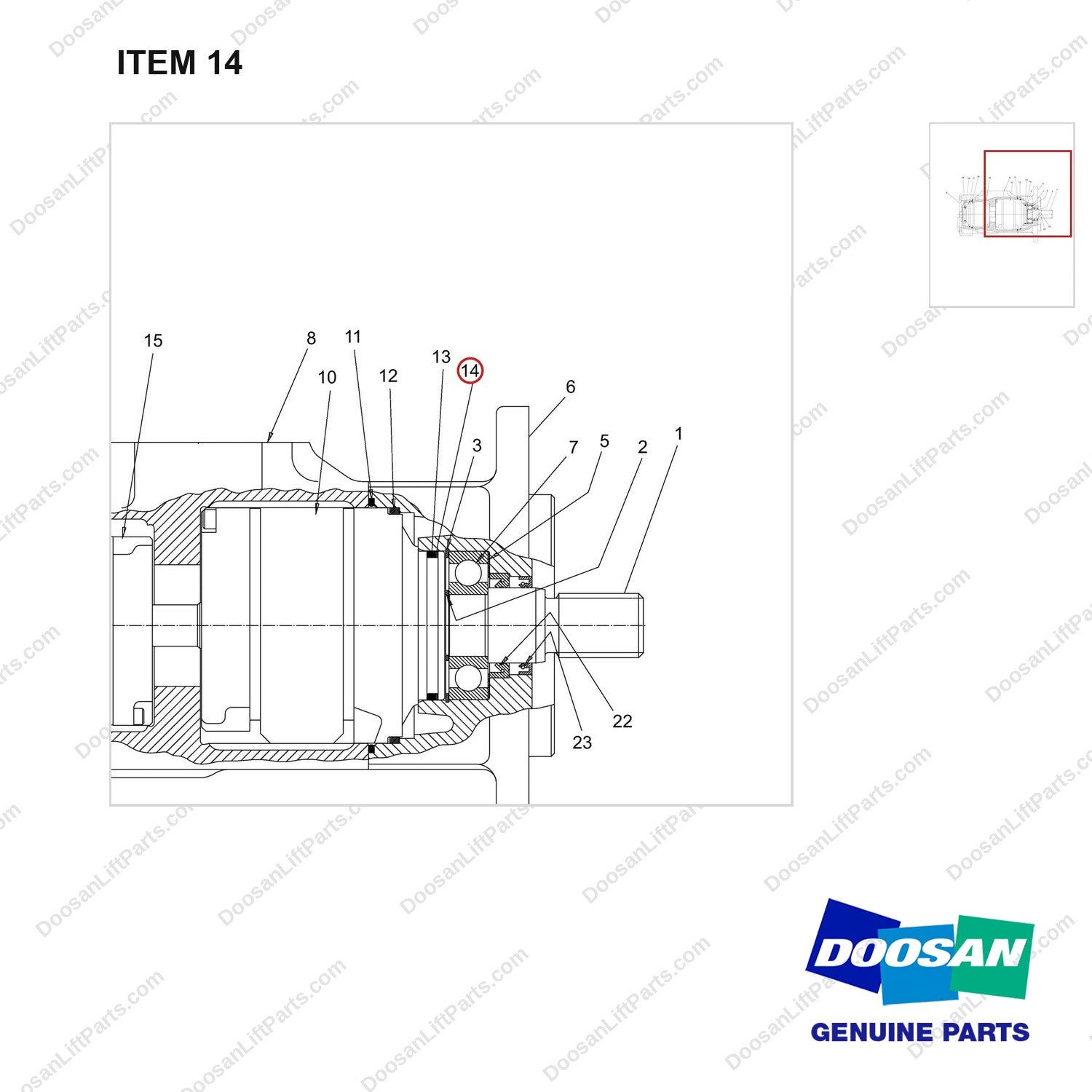 D516025 PUMP GP - parts diagram, item 14 shown - genuine Doosan / Bobcat forklift part