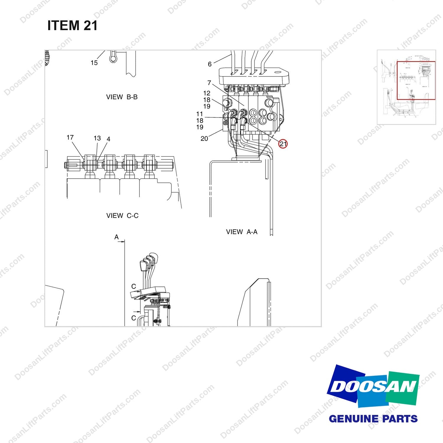 D516046 CHANGE OVER AR.3 SEC TO 4 SEC - parts diagram, item 21 shown - genuine Doosan / Bobcat forklift part