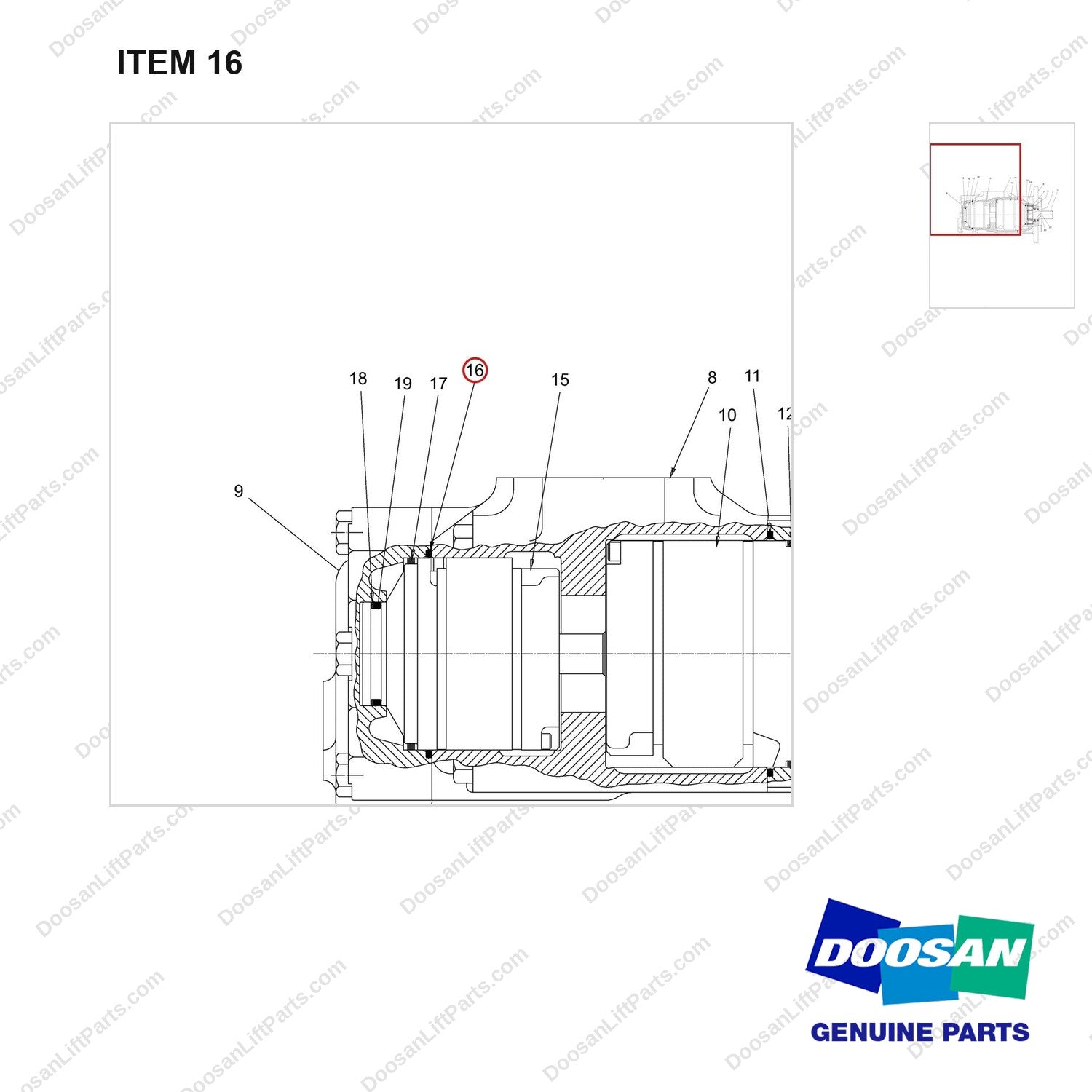 D516117 PUMP GP - parts diagram, item 16 shown - genuine Doosan / Bobcat forklift part