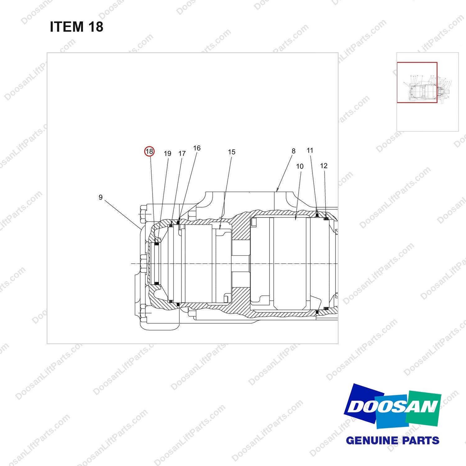 D516119 PUMP GP - parts diagram, item 18 shown - genuine Doosan / Bobcat forklift part