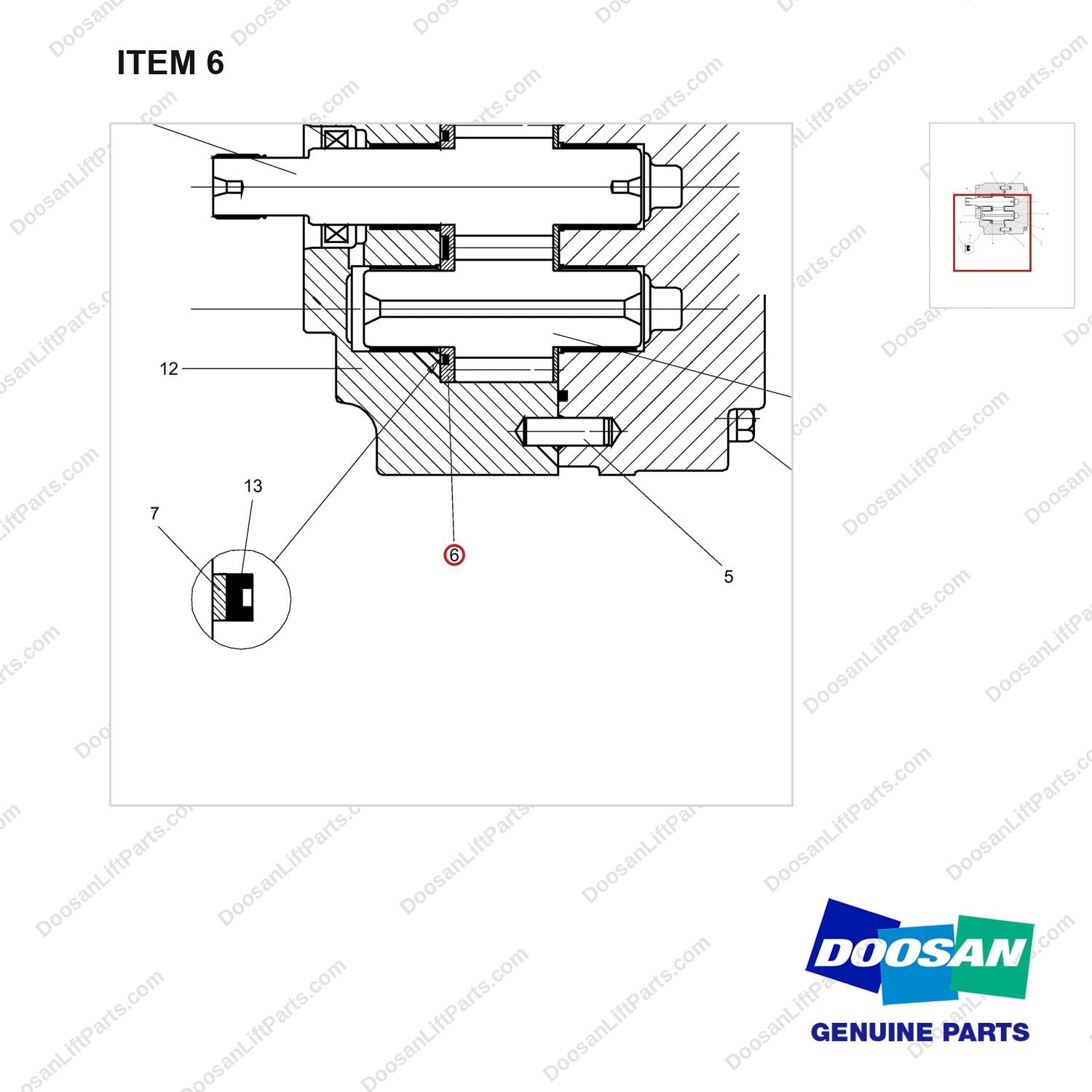 D516705 PUMP AS-GEAR - parts diagram, item 6 shown - genuine Doosan / Bobcat forklift part
