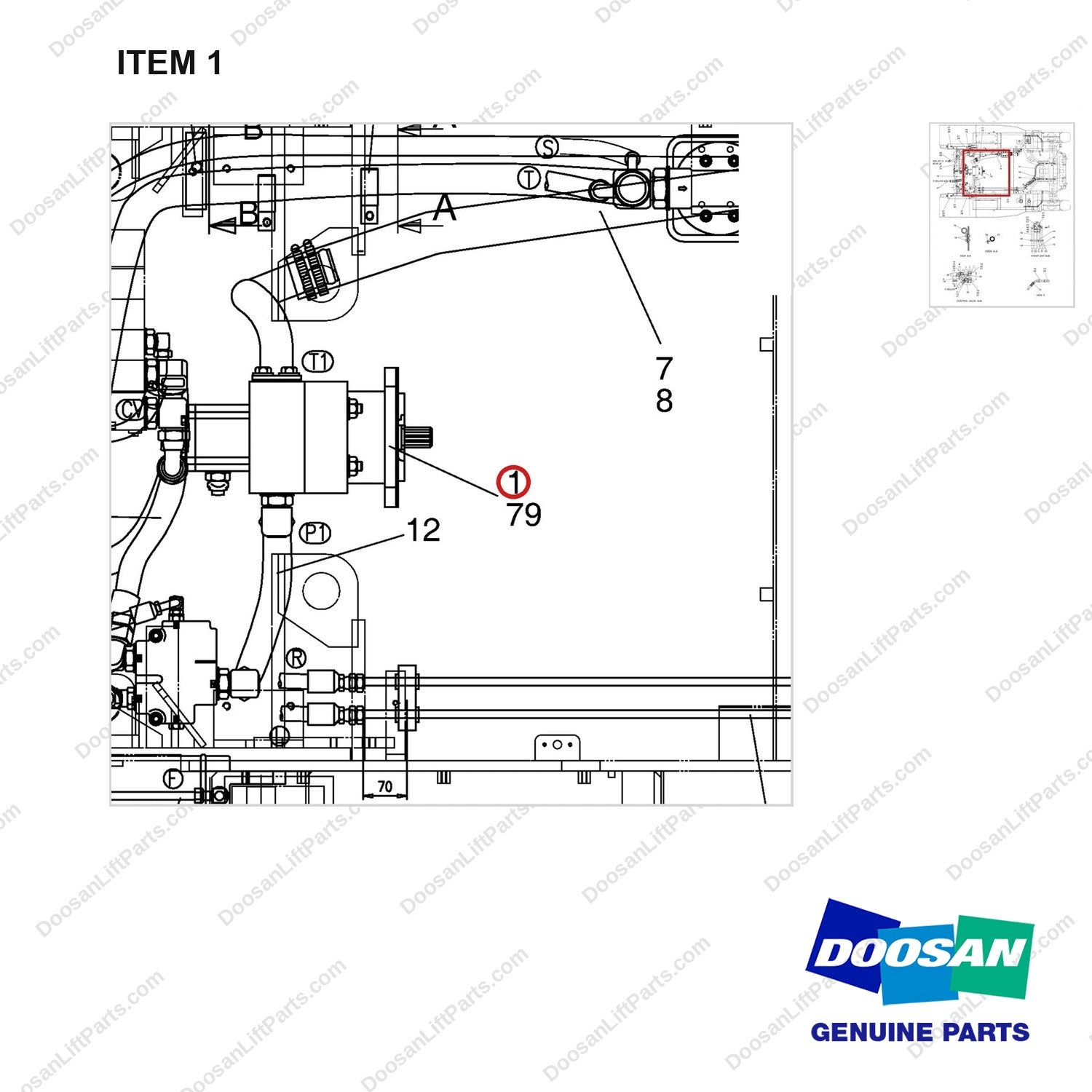 D516903 LINES GP-M.O - SHOE PART 1 OF 2 - parts diagram, item 1 shown - genuine Doosan / Bobcat forklift part