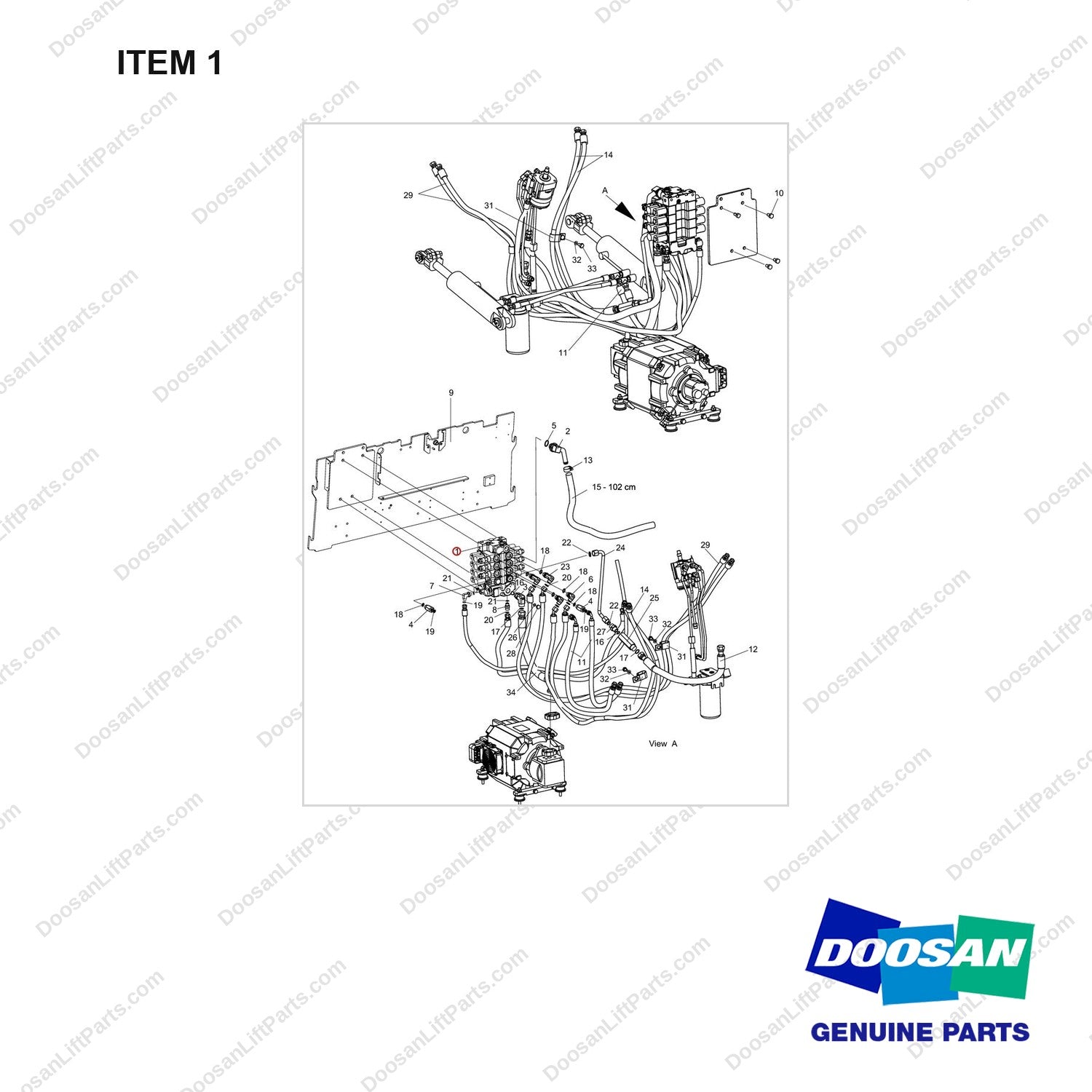 D517145 LINE GROUP;FINGERTIP-4WAY - full parts diagram, item 1 marked - genuine Doosan / Bobcat forklift part