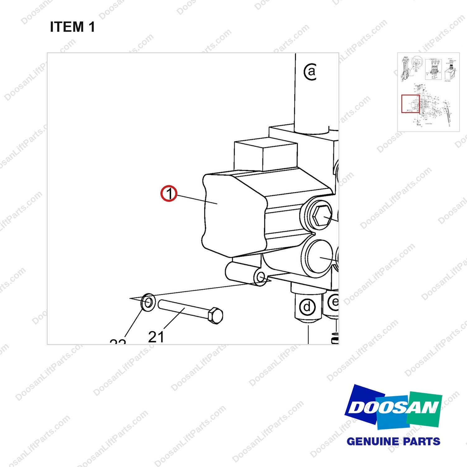 D517352 Valve Gp-3 Spool - Shoe Type Brake - parts diagram, item 1 shown - genuine Doosan / Bobcat forklift part