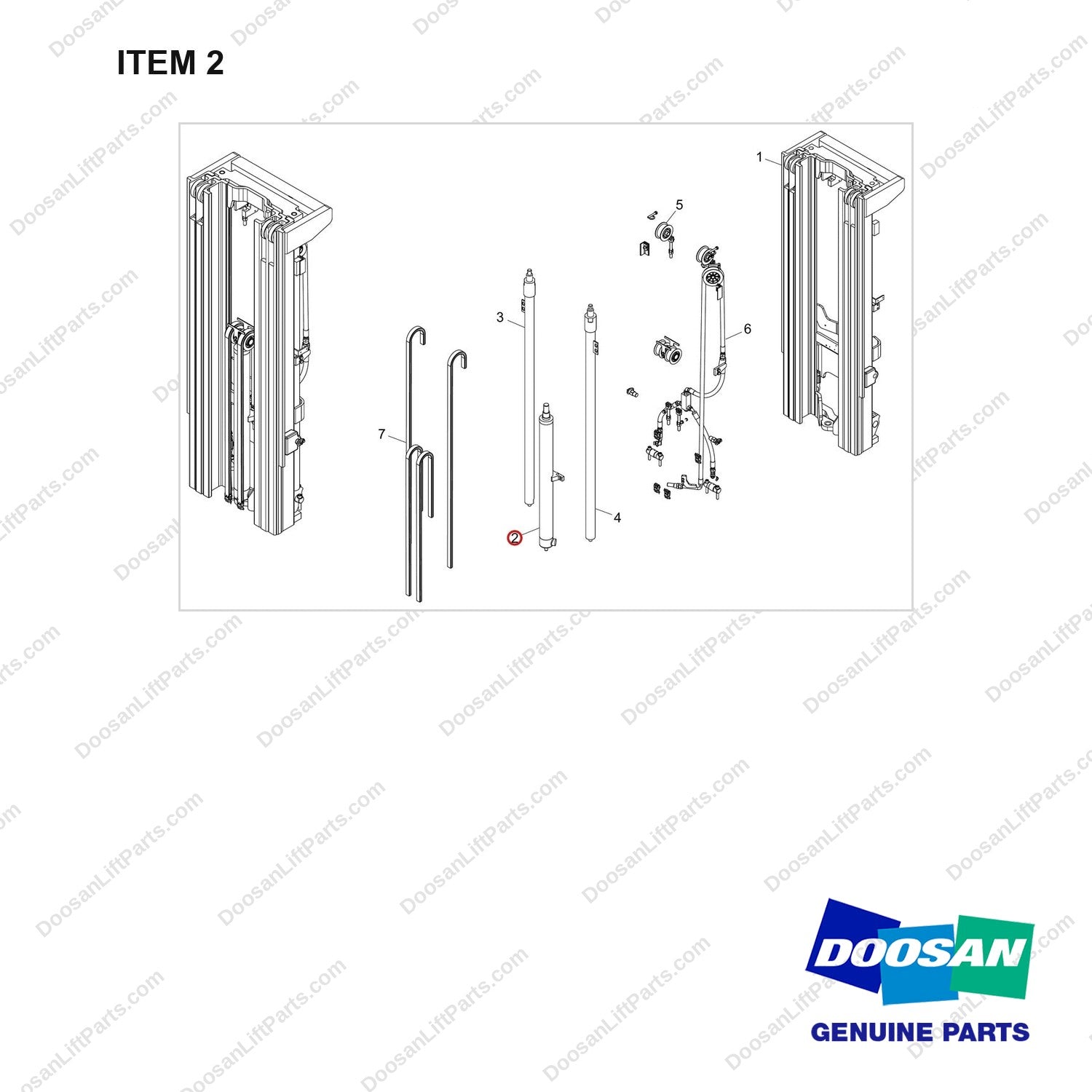 D518023 MAST AR.; FFT,  MFH 3960, OAL - full parts diagram, item 2 marked - genuine Doosan / Bobcat forklift part