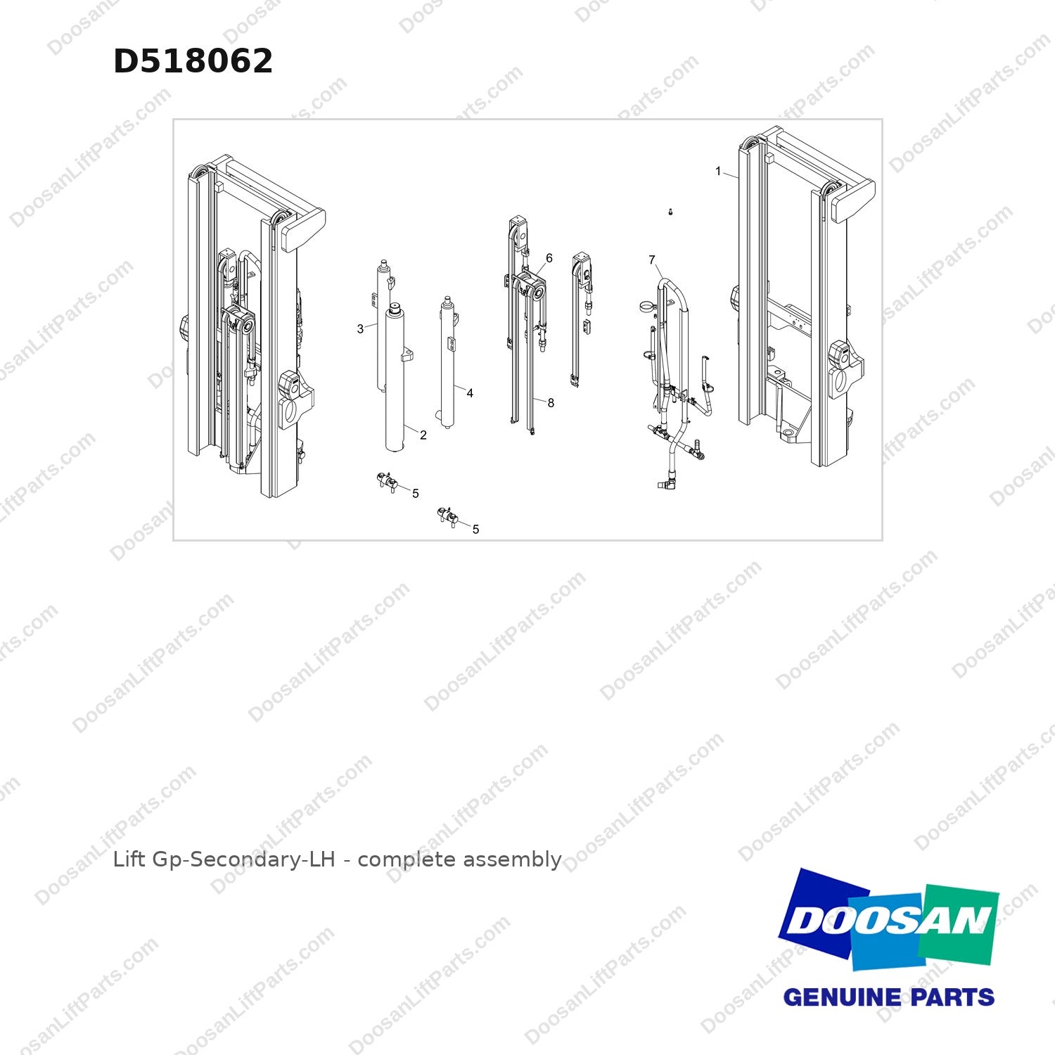 D518062 Lift Gp-Secondary-LH - full parts diagram - genuine Doosan / Bobcat forklift part