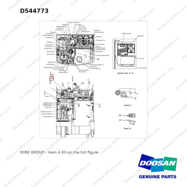 D544773 WIRE GROUP - full parts diagram, item 4-03 marked - genuine Doosan / Bobcat forklift part