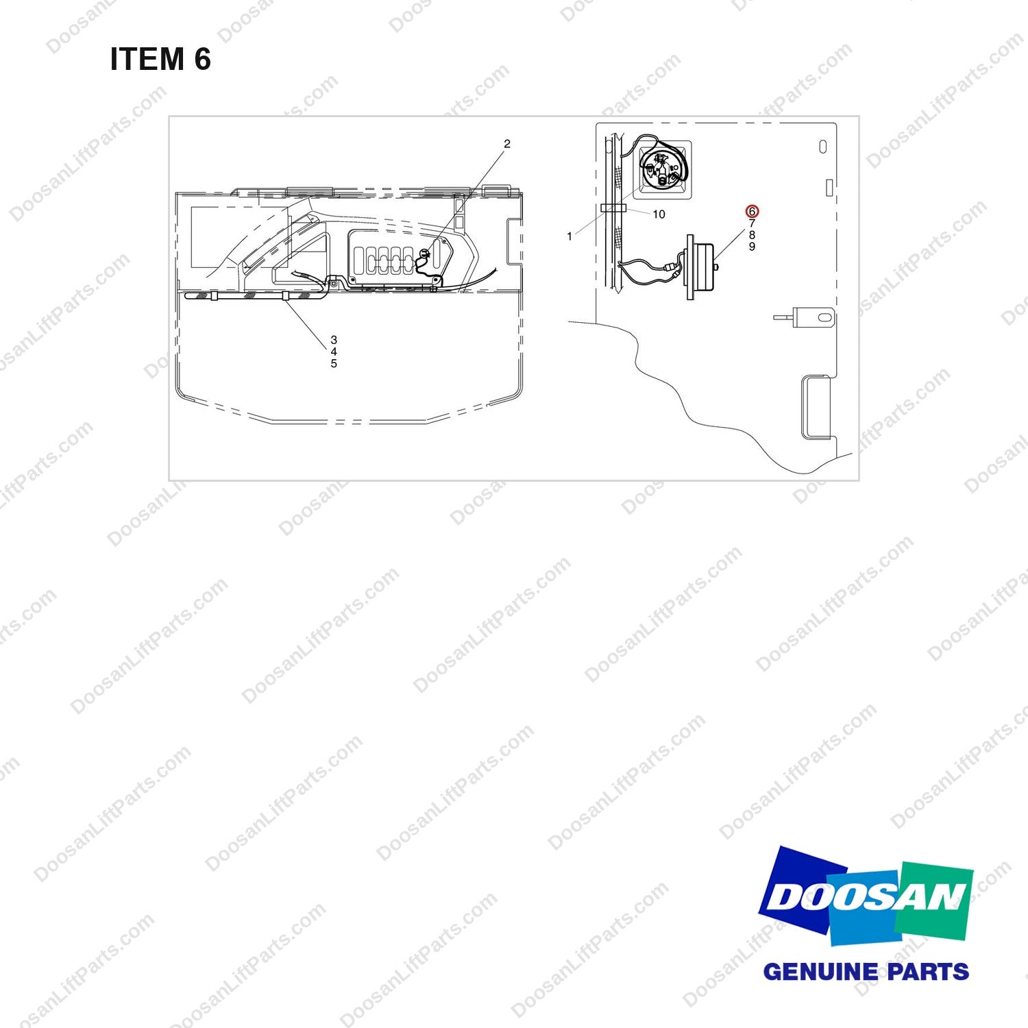 D555253A WIRING - (2/2) - full parts diagram, item 6 marked - genuine Doosan / Bobcat forklift part